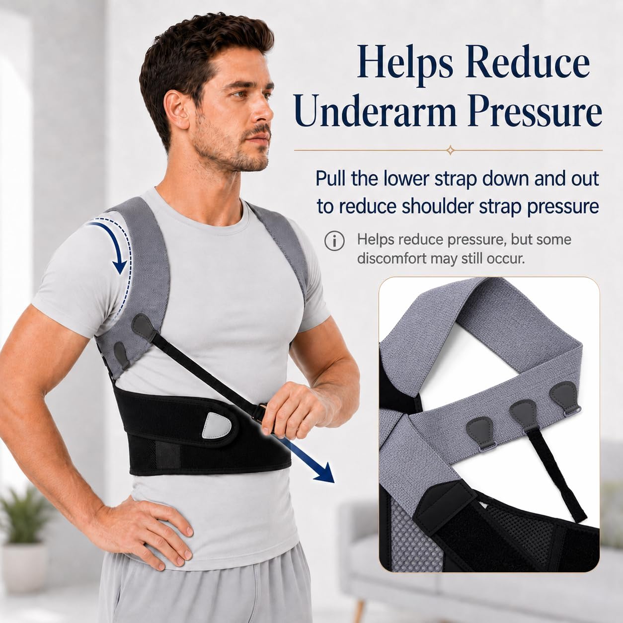 Posture Corrector for Men, Adjustable Upper Back Brace with Breathable Mesh Back, 4 Flexible Support Stays & Underarm Fit Adjustment, Back Straightener Helps Reduce Slouching Strain for Desk Work, Sitting, Reading & Posture Training