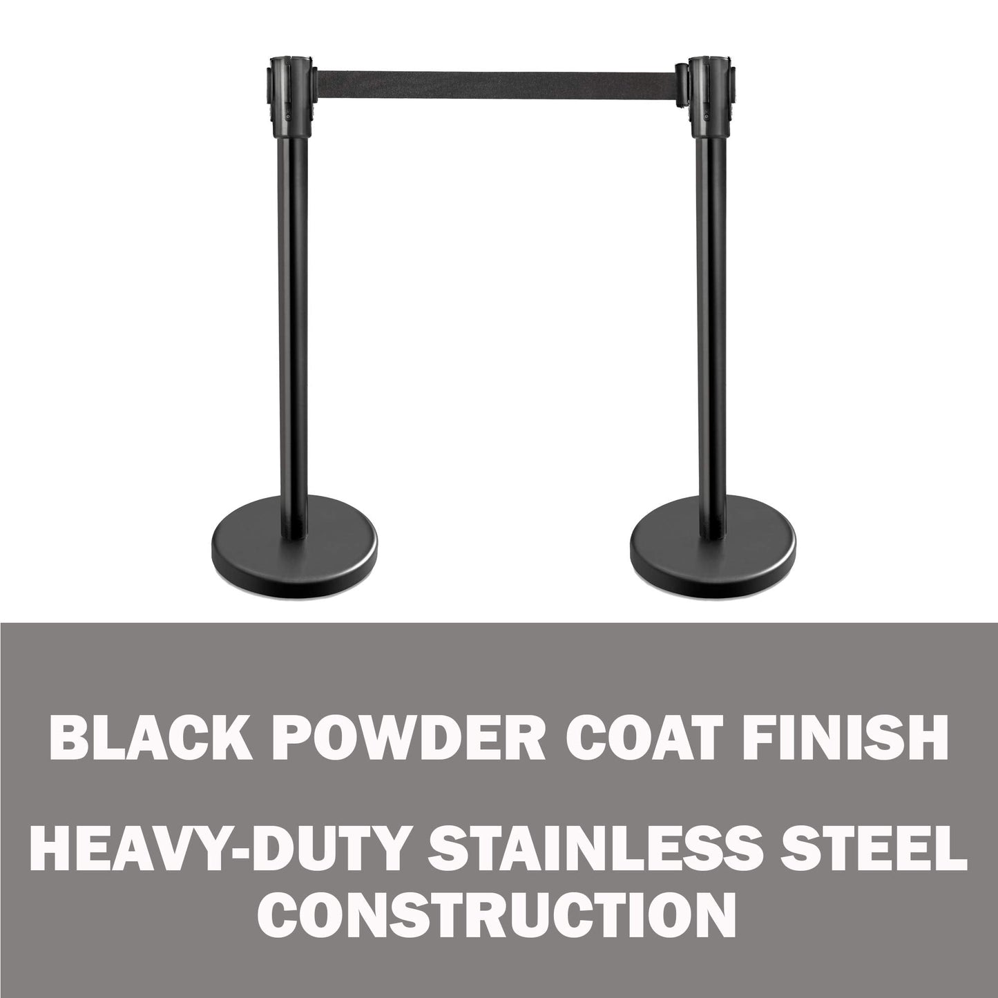 New Star Foodservice 54590 Stanchions, 36-Inch Height, 6.5-Foot Retractable Belt, Set of 2, Black Belt