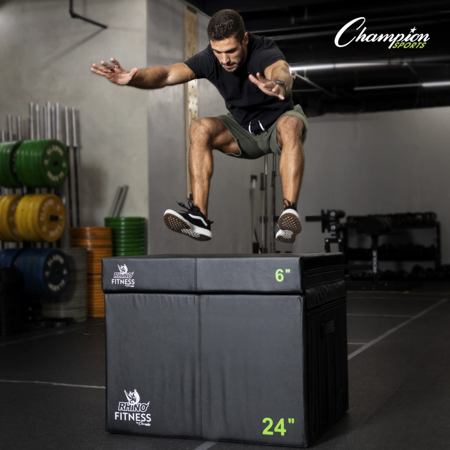 Champion Sports Foam Plyometric Box, 6 inch, Black - Durable Jump Boxes for Training with Handles, Hook and Loop Flaps - Stackable Plyo Box Jumps for Gym - Premium Cross Training Equipment