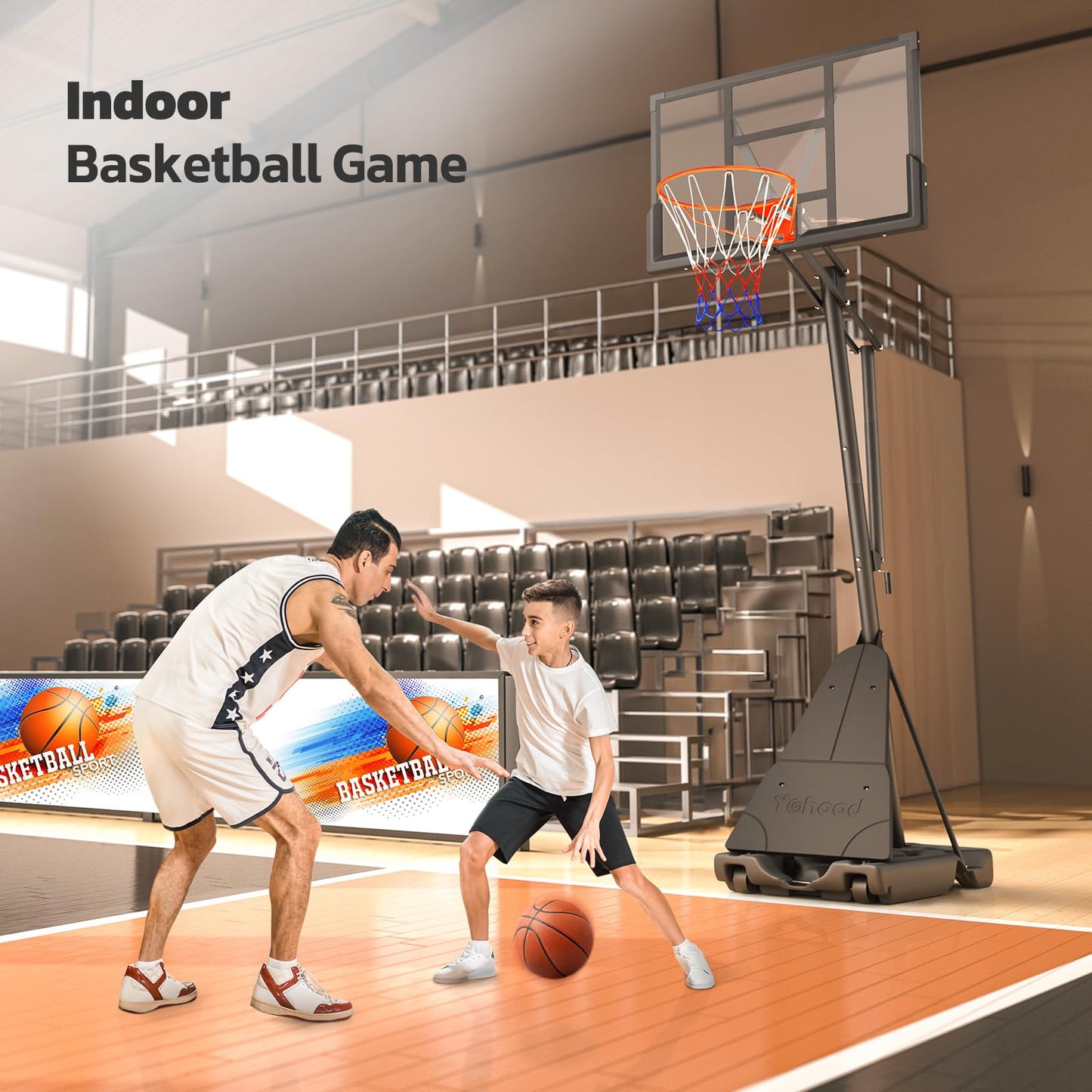 Yohood Basketball Hoop Outdoor Portable, 10ft Quickly Adjustable Basketball Goal System with 44 Inch PC Backboard & Wheels for Court/Backyard/Driveway