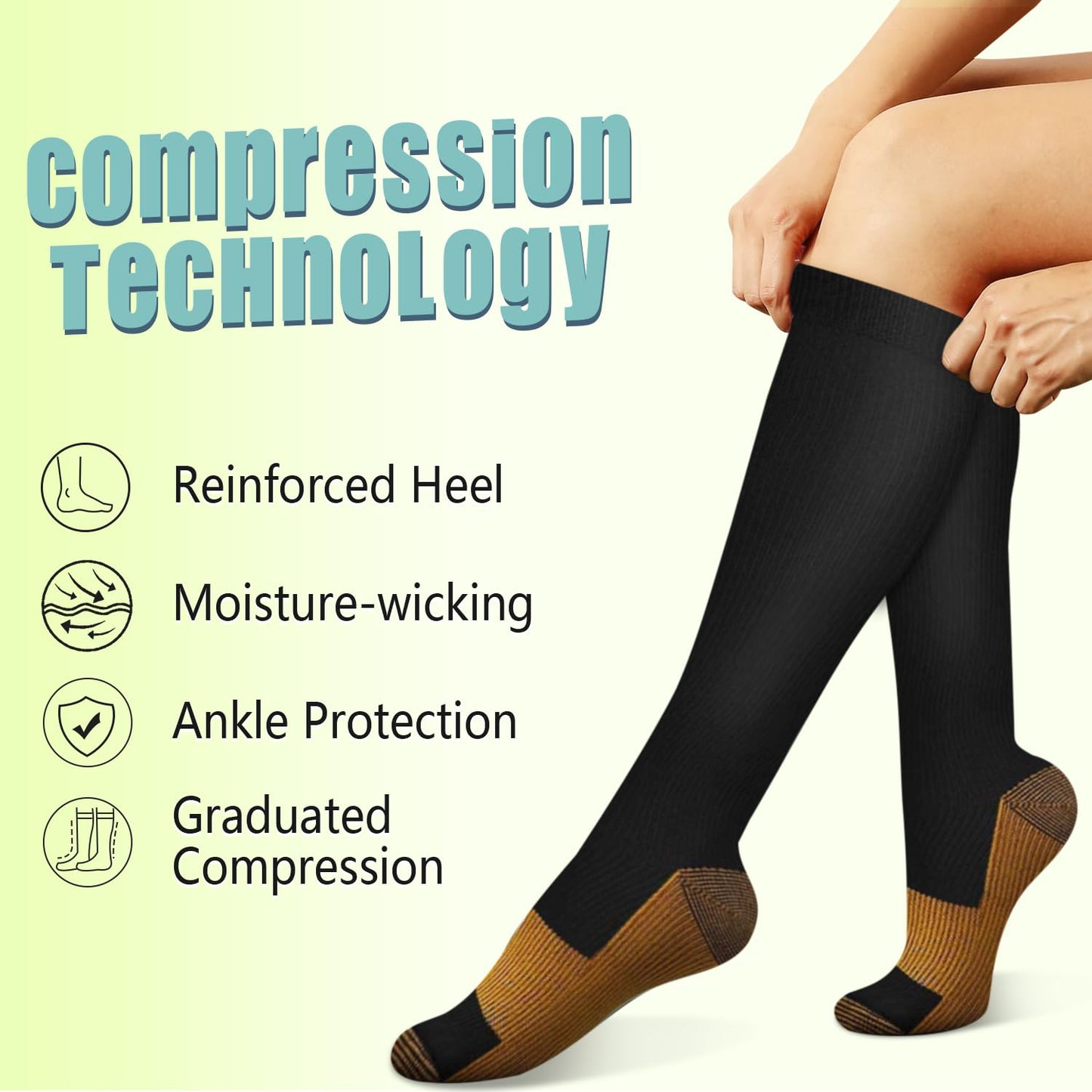 Copper Compression Socks 15-20 mmHg for Men & Women 8 Pairs – Circulation Support for Nurses, Travel, Running, Hiking, Soccer,Gift,Pregnant, Nurses(L/XL)