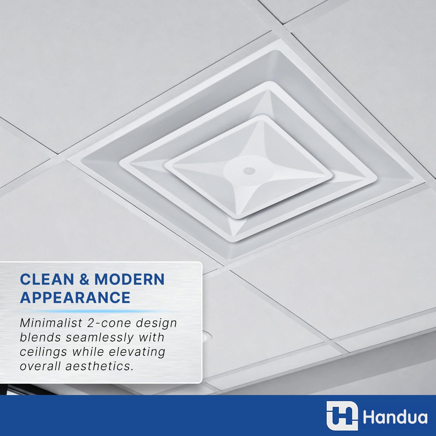 Fits 24x24 Steel T-Bar Drop Ceiling Grid | 2x2 Feet Lay in Steel Air Supply Diffuser with Round 12" [Neck Size] by Handua | 2 Cone | Drop Celing Vent | White | Outer Dimension: 23-3/4" x 23-3/4"