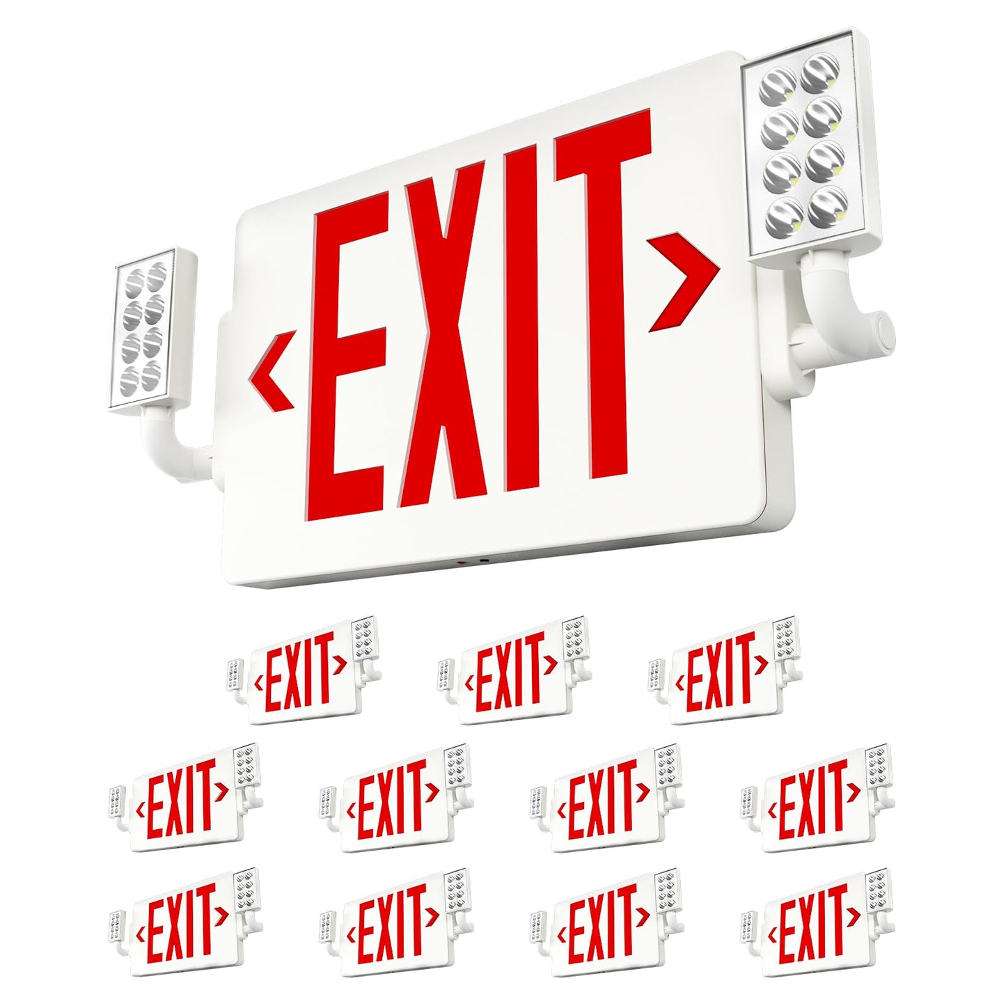 Amico 12 Pack Red Double-Sided Exit Sign with Emergency Lights, Adjustable LED Emergency Exit Lights with Battery Backup, Hard Wired,UL Certified, AC 120/277V