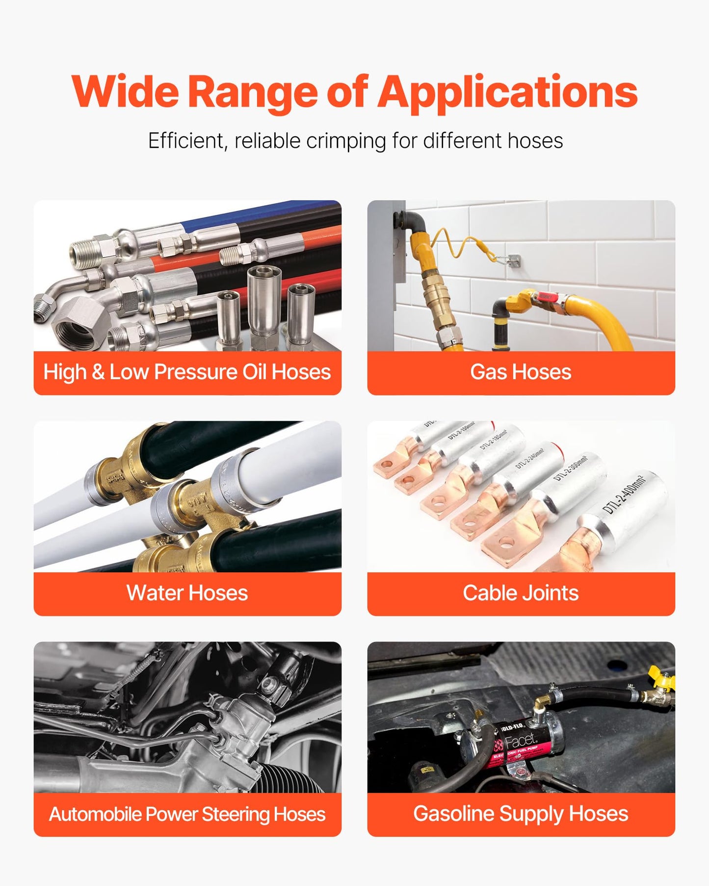 VEVOR High Pressure Hydraulic Hose Crimper, Manual Hose Crimping Tool with 8 Dies & 0.24"-1.1" Crimping Range, Suitable for Low & High-Pressure Oil Pipes, Gas/Water/Auto AC Hoses & Cable Joints