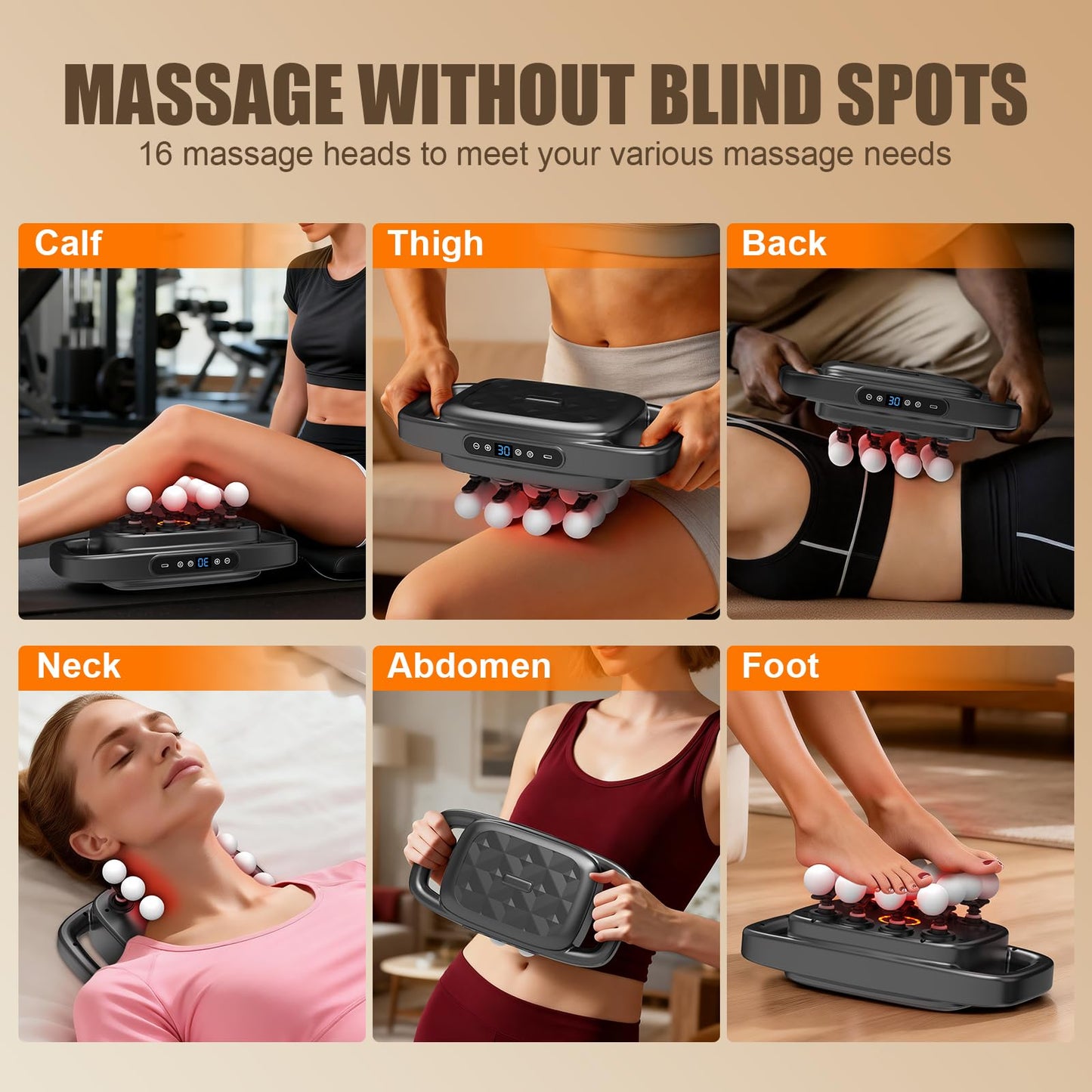 Fathers Day Dad Gifts, 16 Head Massage Gun, 【2026 Upgrade】 12V Motor 60kg Deep Tissue Percussion Massager, 30 Intensity Levels & 3 Smart Modes Multi-Head Back Massager for Legs,Arms,Waist Pain Relief