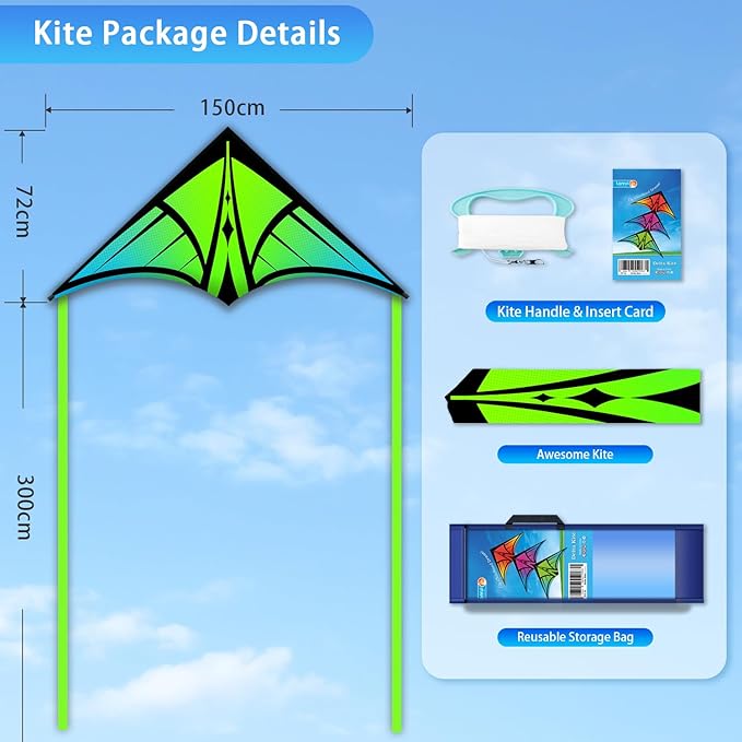 Large Delta Kite for Kids & Adults - Easy to Fly Outdoor Kites for Kids Ages 8-10, Perfect for Beach & Family Activities, Includes Line & Handle