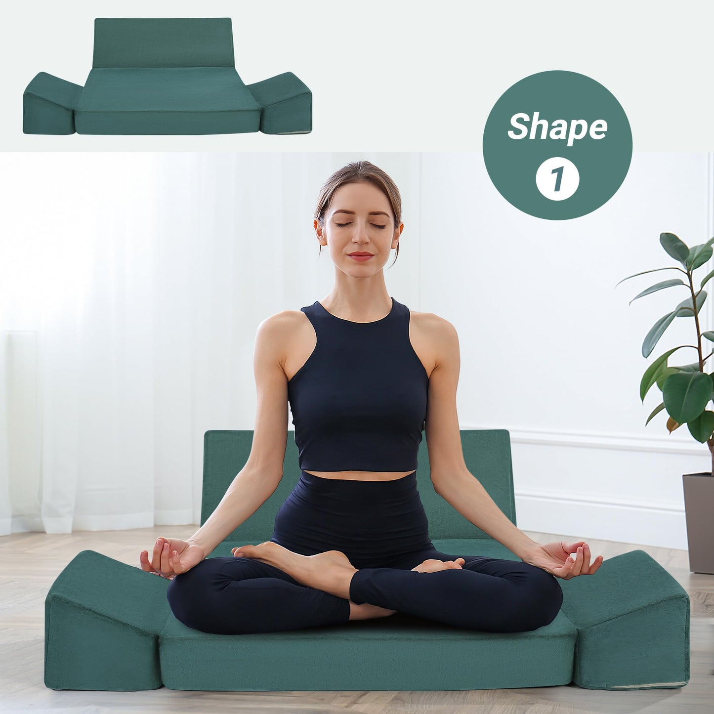 HOMBYS Large Meditation Cushion Foam Meditation Pillows for Sitting on Floor, Yoga Pillow for Adult, Meditation Mat with 2 Knee Cushions and Hip Support-3 Shapes for Different People (Green)