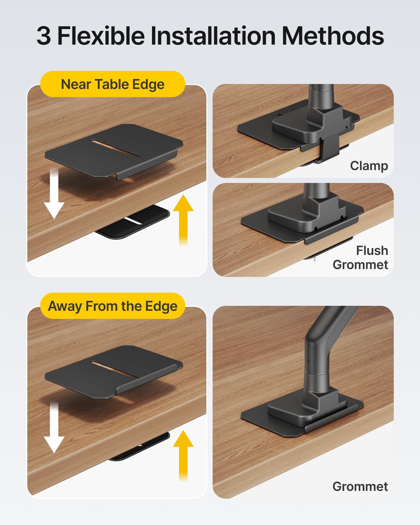 monTEK Adjustable Steel Monitor Mount Reinforcement Plate, Desk Stabilizer Plate for Thin, Glass or Fragile Desks,Universal Protective Support for C-Clamp & Grommet Monitor Arms, No Scratch Bracket