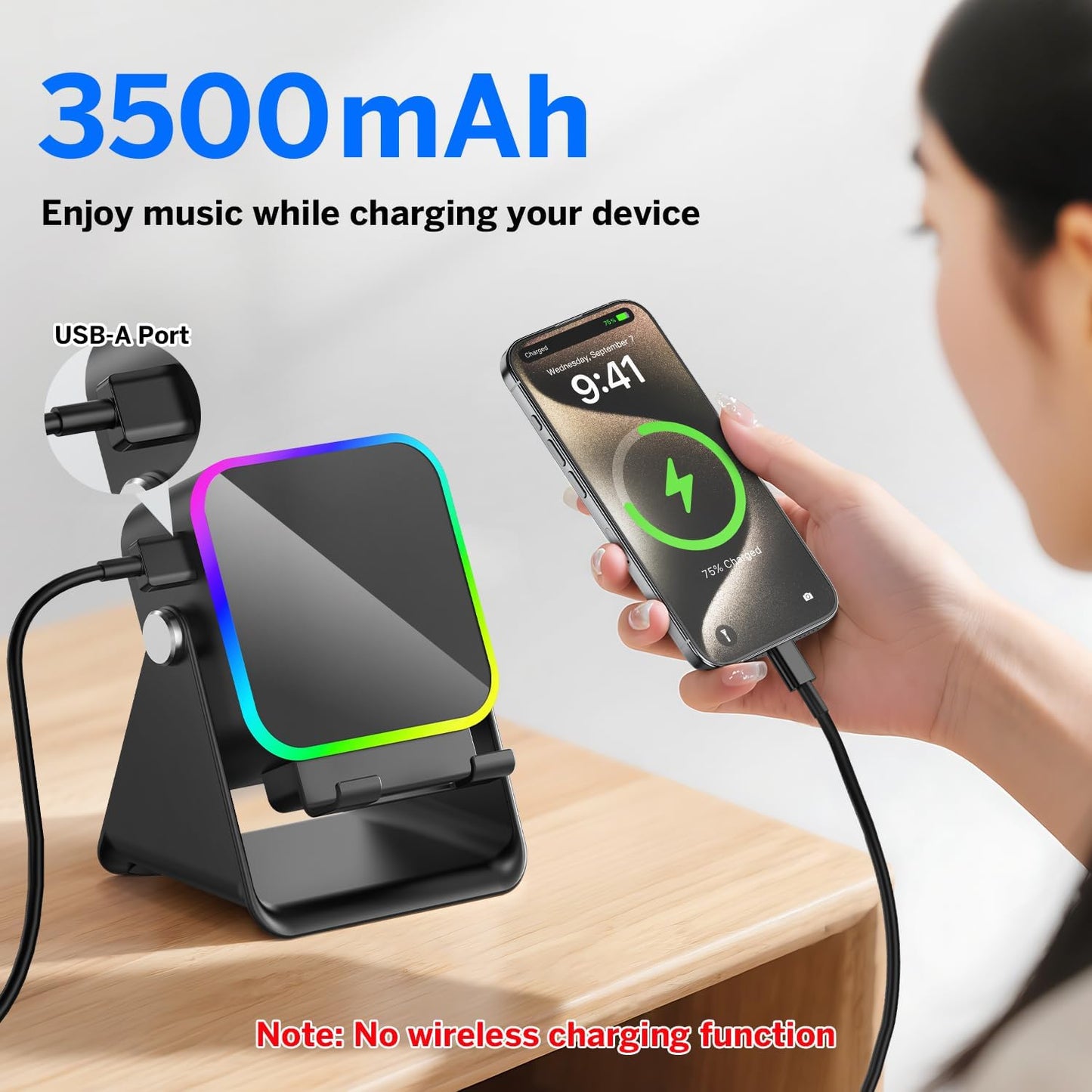 MILOUZ 5-in-1 3500mAh 8 360 Wireless Induction Speaker Bluetooth Speaker with Phone Stand,Stereo Sound, Rechargeable