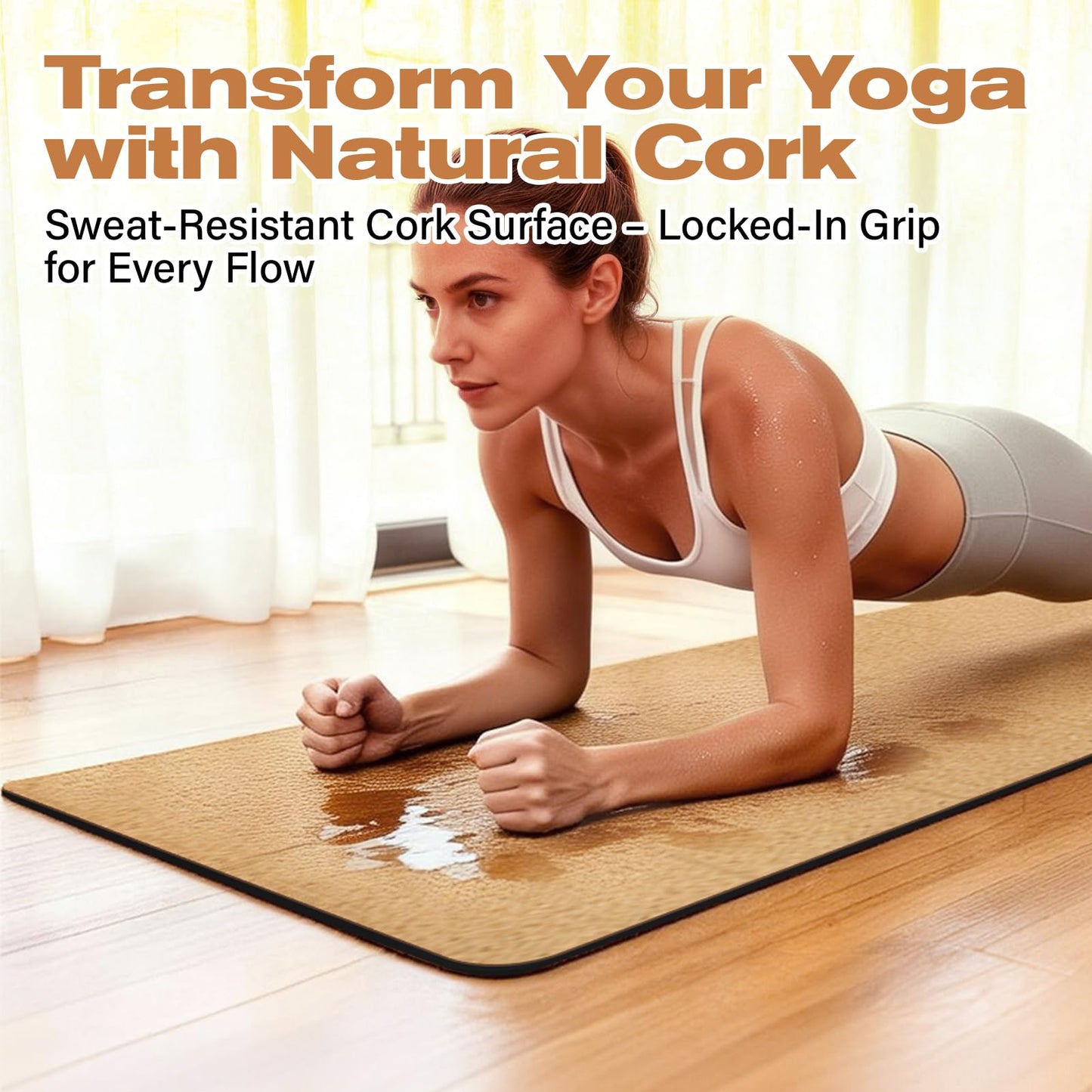 LILXIU Foldable Cork Yoga Mat 72 * 24 in 4 mm Thick Sweat Resistant with Rubber Base Hot Yoga Mat with Storage Bag Lightweight Grip Mats for Travel and Pilates Fitness Home Workouts