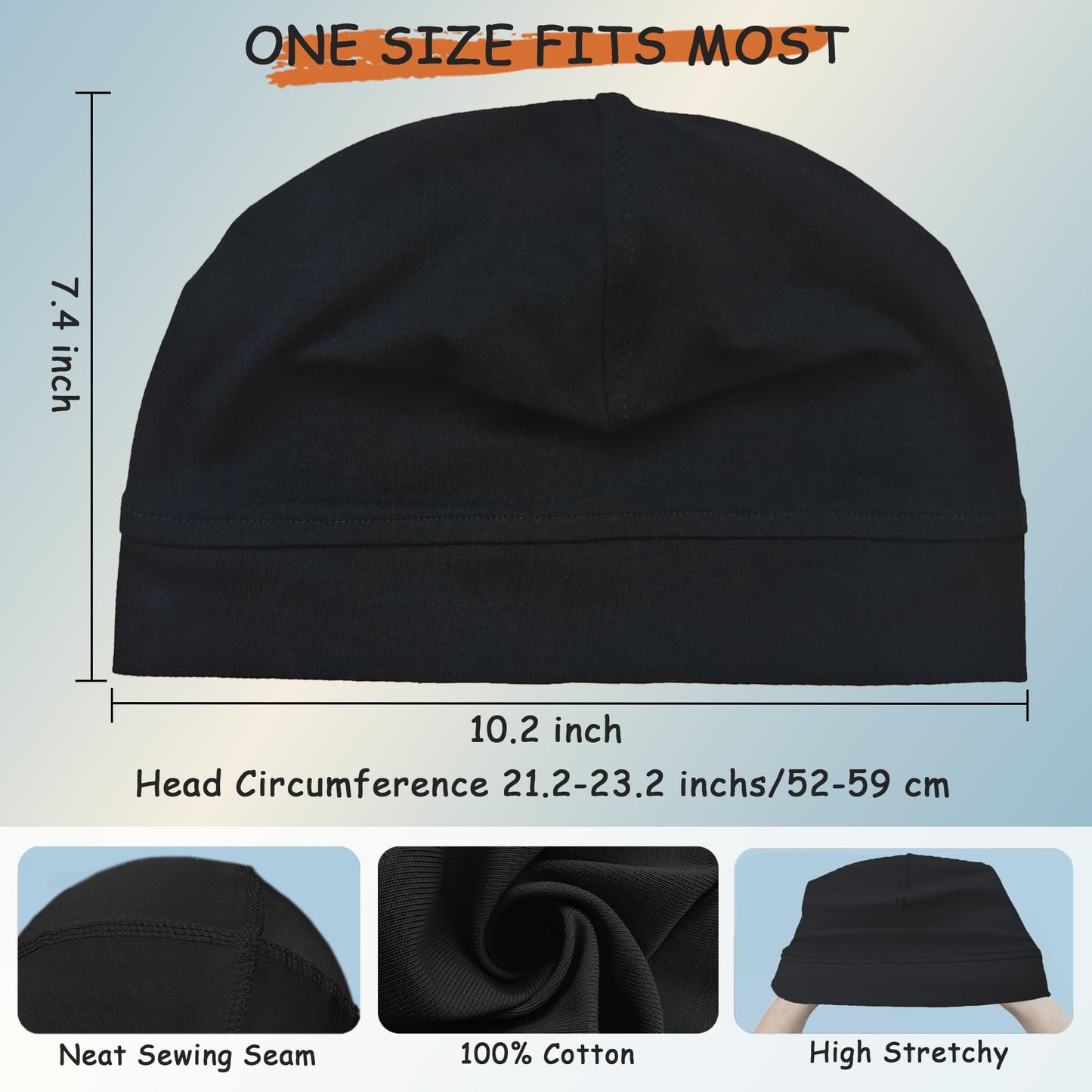 Simapu Cotton Skull Cap, Skull Caps for Men Women, 2-Pack Lightweight Beanie Running Cycling Breathable Helmet Liner Night Cap Sleep Hats