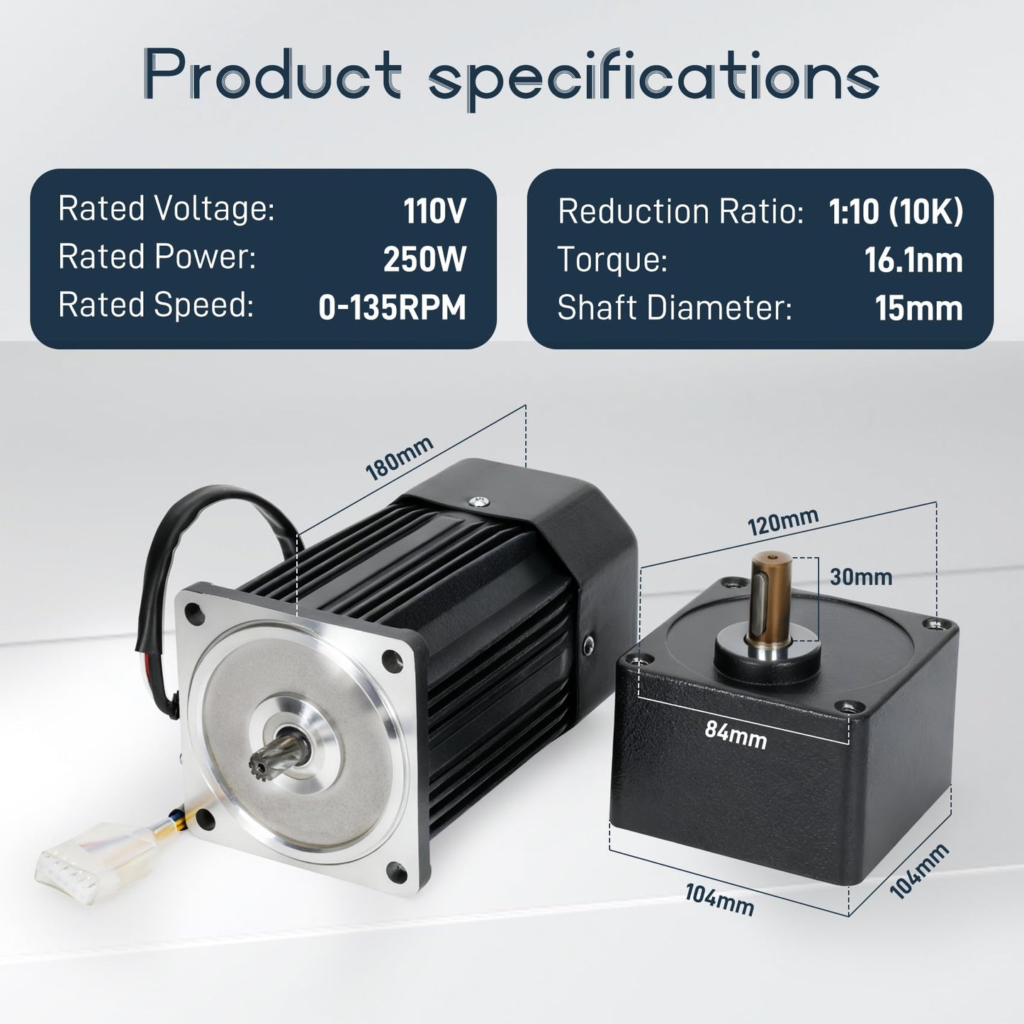 Universal High Torque AC Motor + Speed Controller, 250W Single Phase Electric Motor with Gearbox, 110V Reversible Gear Motor, Variable Speed Motors for Conveying Equipment, Production Lines