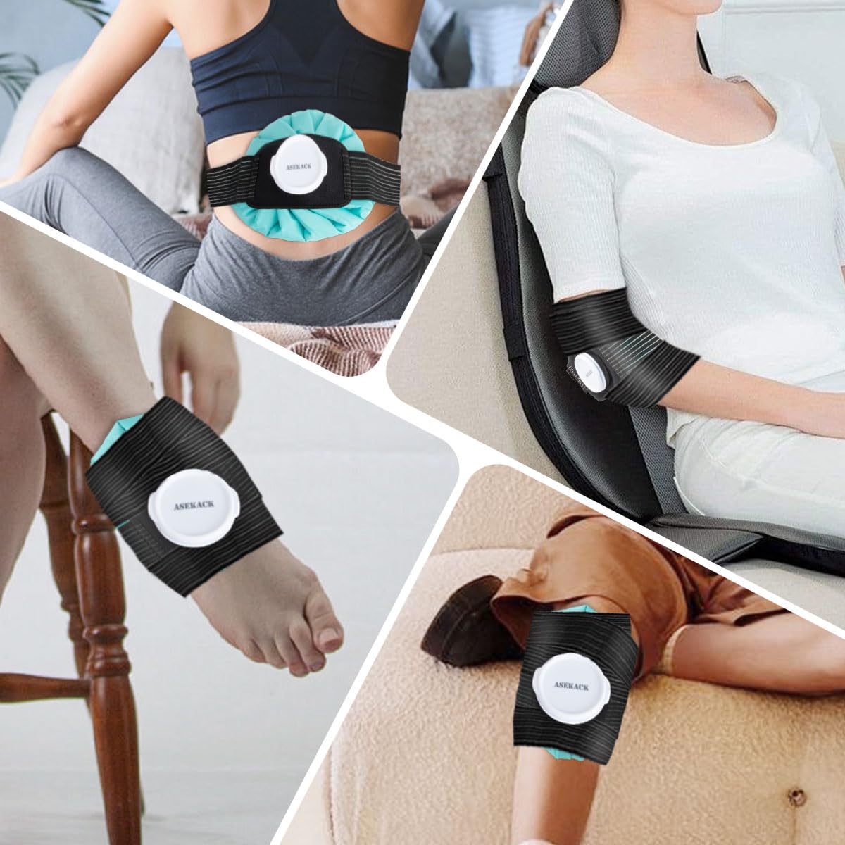 ASEKACK Ice Pack Strap, Extended Version Adjustable Support Wrap, Ice Pack Wrap Band, Ice Bag Strap, Multipurpose Elastic Hook and Loop Extension Strap, 42 inches
