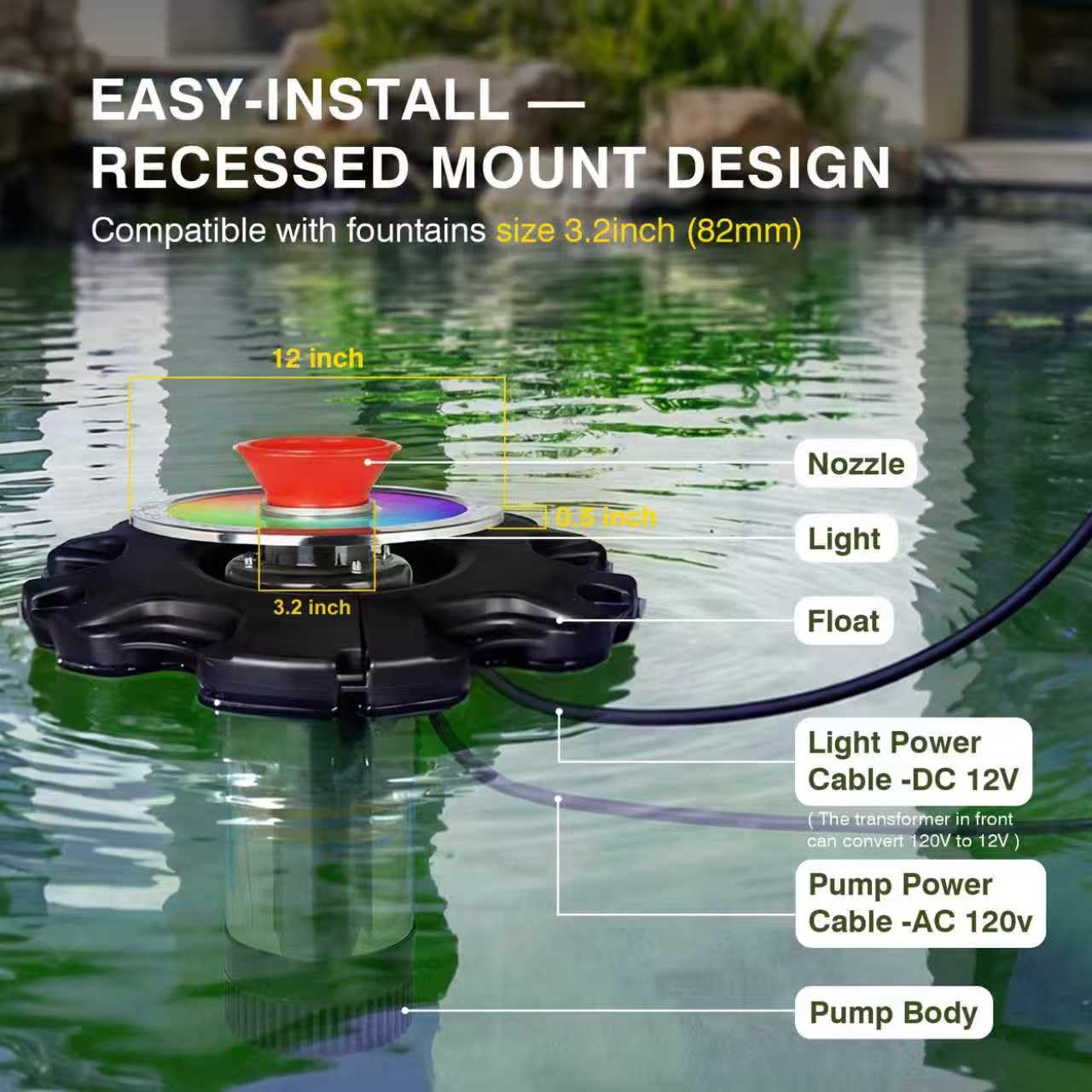 Pond Fountain Aerator, LED RGB Multicolor Aerator Floating Fountain Light, 750W 1HP 15000 GPH Floating Pump,IP68,for Ponds & Lakes
