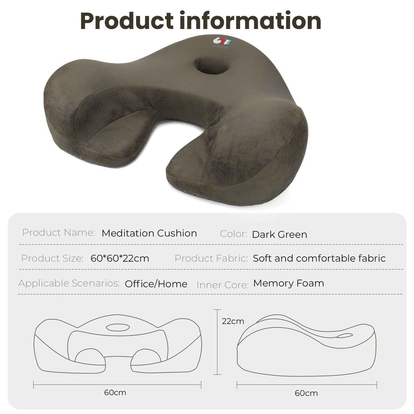 UTJZIB Meditation Cushion, Yoga Cushion for Meditation - Cross Leg Floor Pillow for Meditator at Home, Ergonomic Comfortable Memory Foam Zafu Relieves Numbness Tailbone & Hip Pain from Long Sitting.