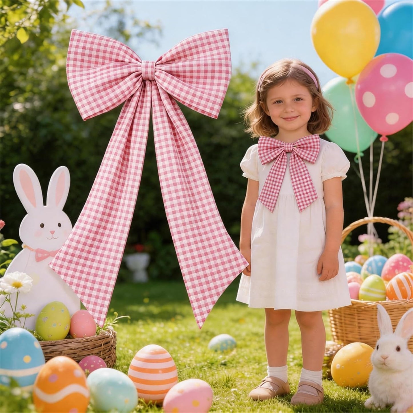 Silly Goose Pink Checkered Bow Decor | 2-Pack Large & Small for Coquette Room Backdrop
