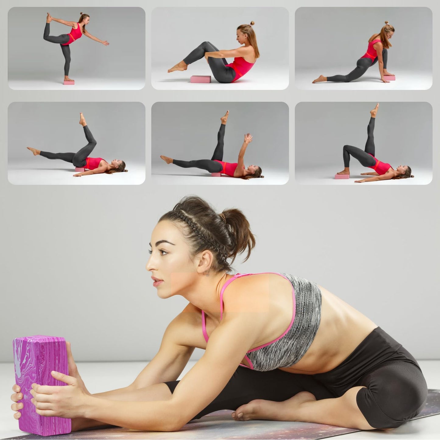 2-Pack Yoga Blocks, High-Density 9"x6"x3" Yoga Brick Foam Blocks Non-Slip EVA Foam Block Yoga Props Accessories for Yoga Pilates Stretching and Meditation (Camo Pink)