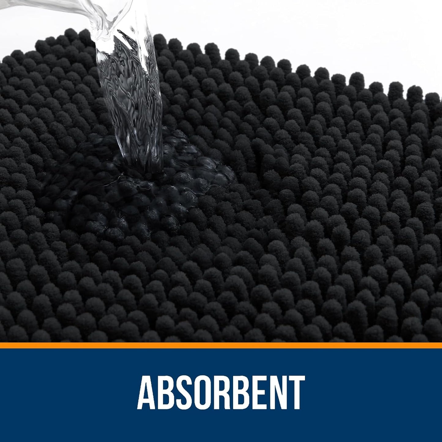 OLANLY Bathroom Rugs - Extra Soft Absorbent Chenille Mats | Quick-Dry, Machine Washable, 47x20", Black