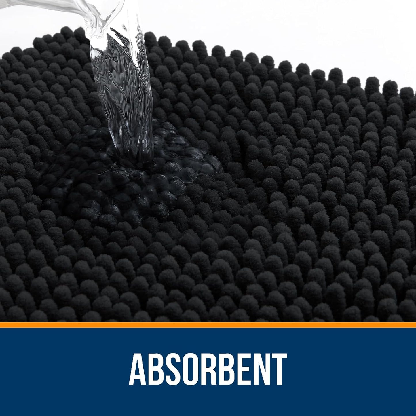 OLANLY Large Bathroom Rugs - Extra Soft Chenille Bath Mats | Quick Dry, Machine Washable, Black 45x27