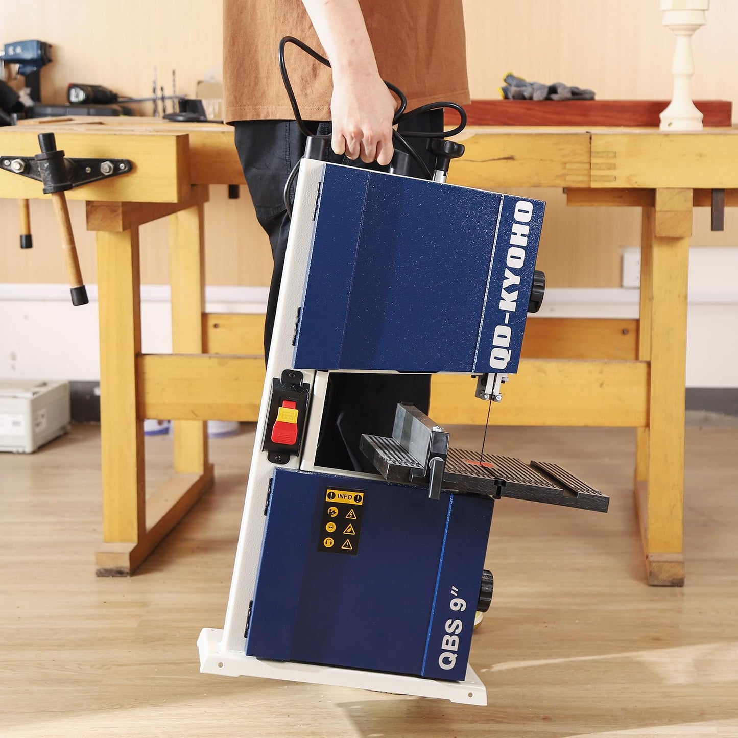 QD-KYOHO Band Saw, Portable 9-Inch Bandsaw for Woodworking, 2526 FPM Benchtop, 1/3 HP(output), 120 V 2.5-Amp Motor, Band Saws with Cast-Aluminum Worktable with Scale, Steel Bandsaws with Miter Gaug