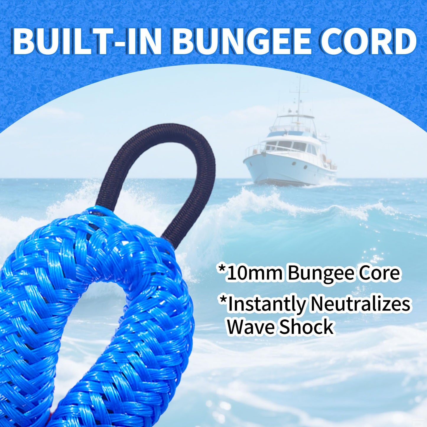 ZRSCHYG Bungee Dock Lines for Boats – Single Hook Heavy-Duty Elastic Anchor Rope – Secure Boat Dock Lines, Potoon Mooring & PWC Tie Downs (Blue, 4 FT)