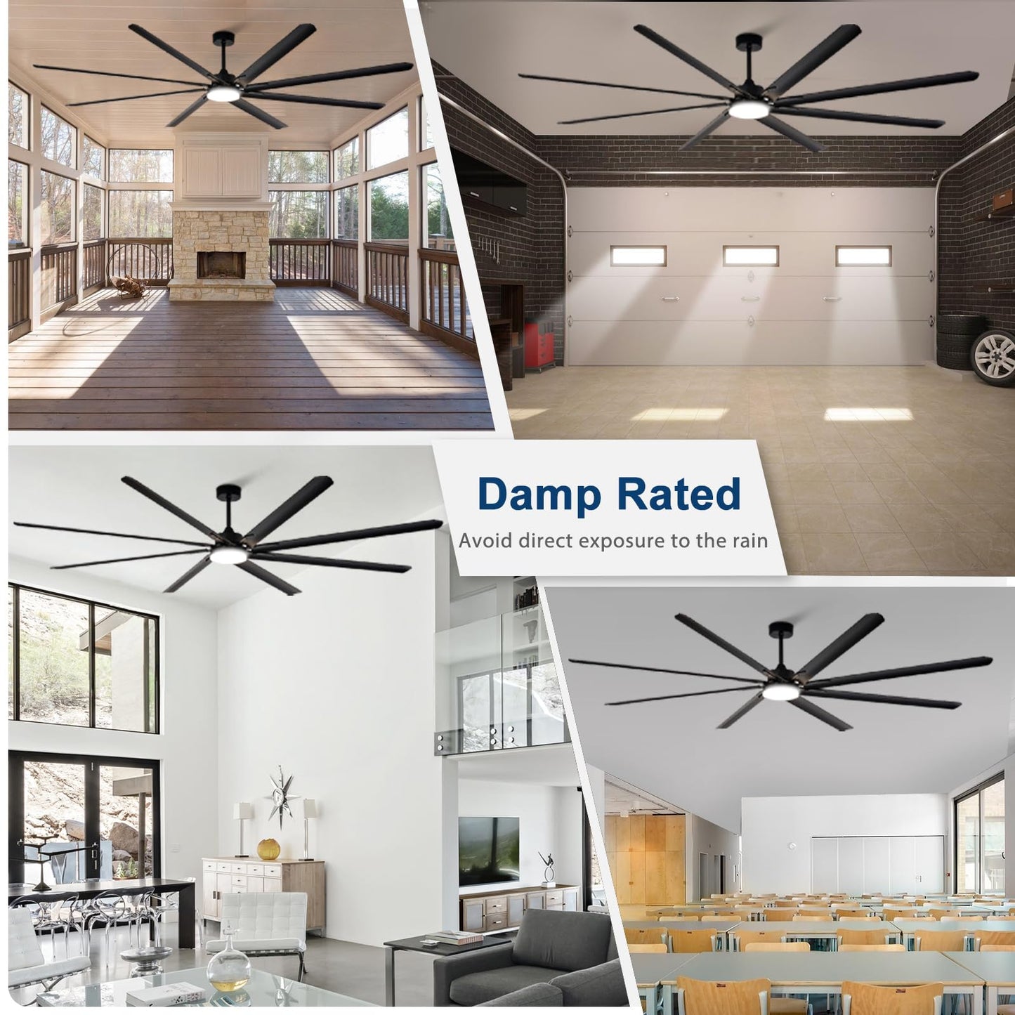 BvenuBigLite Large Ceiling Fan with Light: 100 Inch Outdoor Fan - Industrial Ceiling Fan with Remote for Shop Garage Patio Black