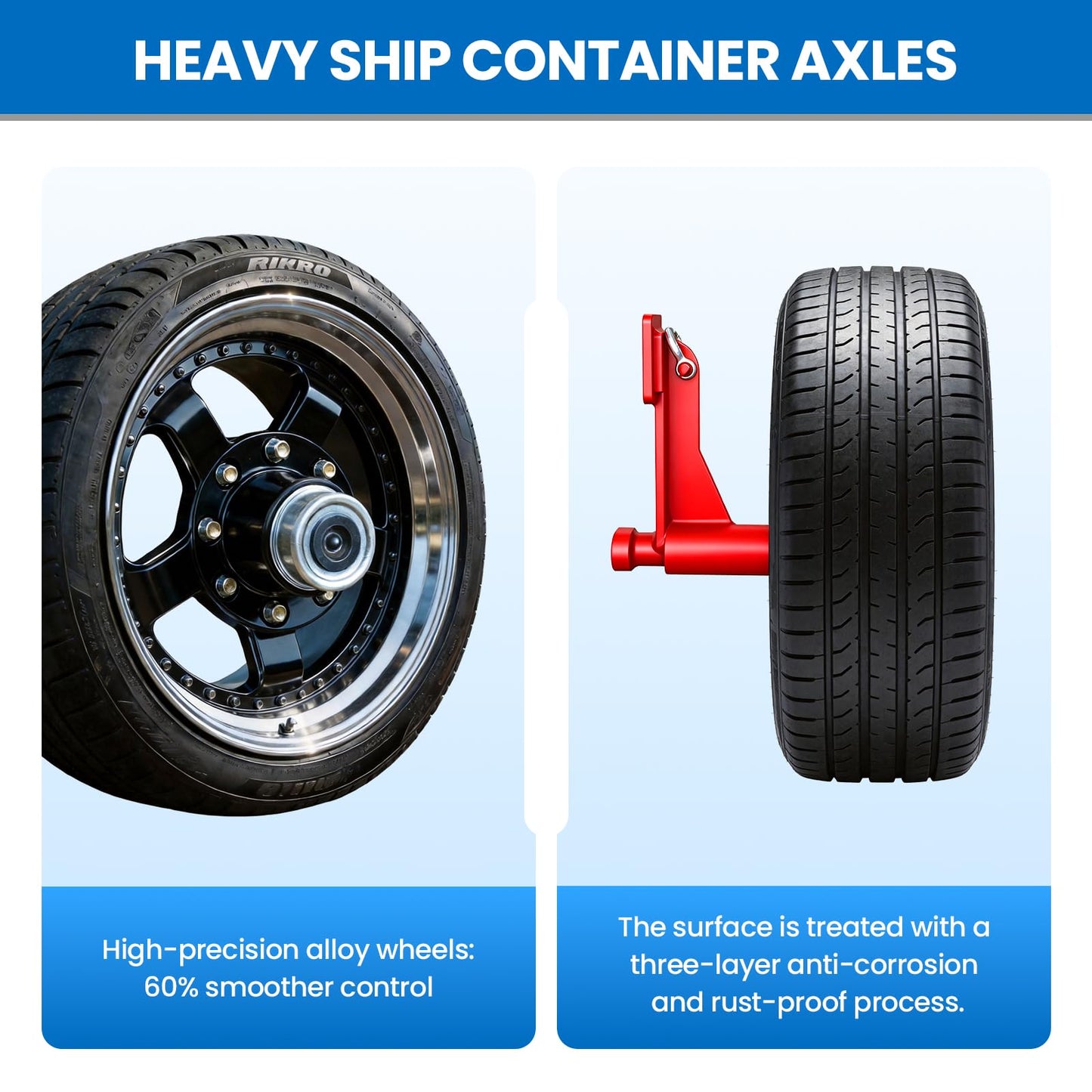 2-Pack Shipping Container Wheels 6-Lug Wheel Kit Heavy Duty Carbon Steel Container Axles 8,800lbs Capacity Ratchet Tie Down Set Easy Mover for 20ft 40ft Containers