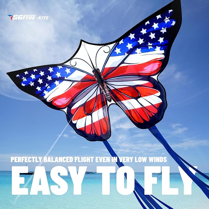 American Flag Butterfly Kite for Kids & Adults,Extremely Easy to Fly for Beginners，Outdoor Fun Kite Present Summer Kites Butterfly for Kids Toy