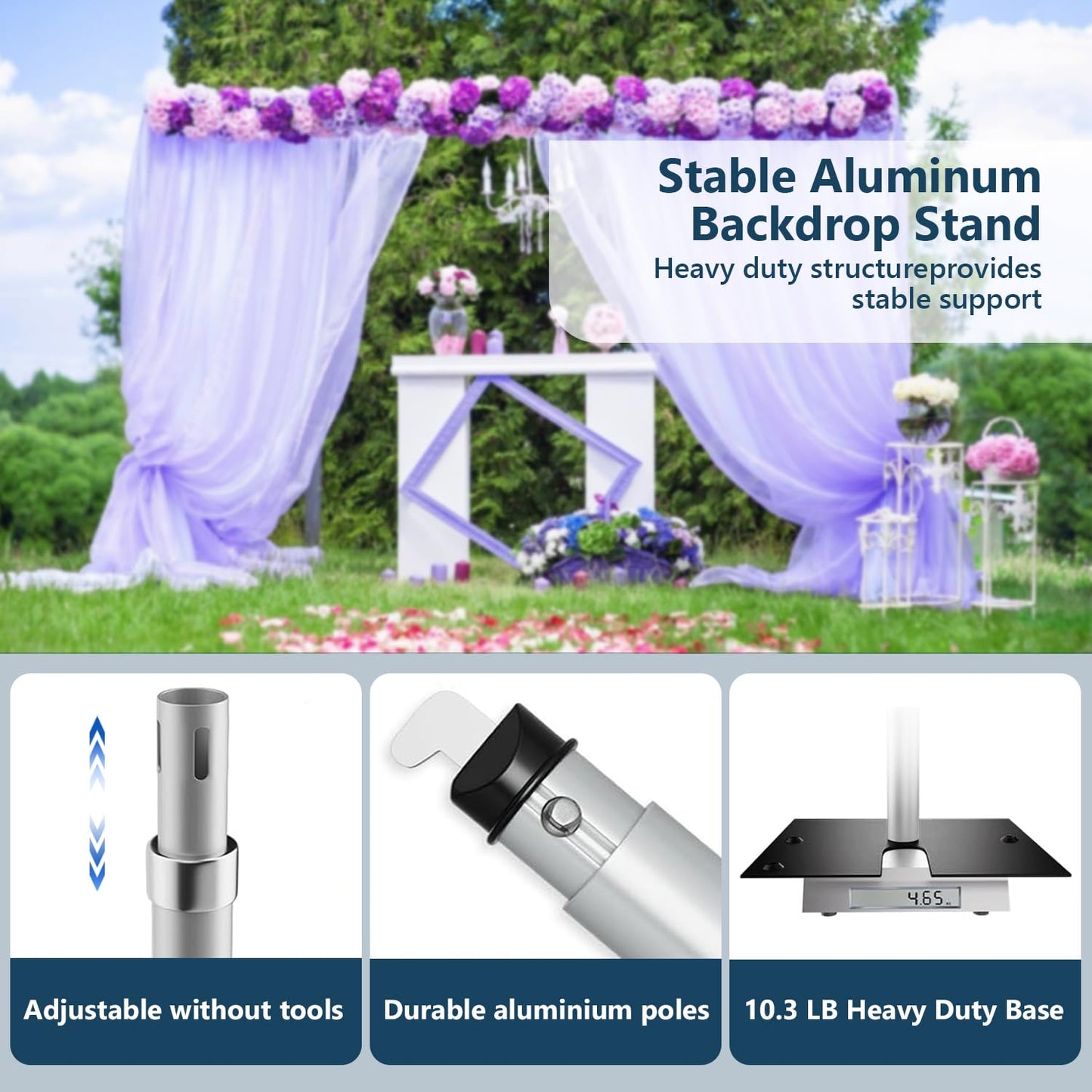 SLOW DOLPHIN 20 x 10ft Pipe and Drap Photo Studio Backdrop Stand Kit, Heavy Duty Adjustable Frame Backdrop Stand with Carry Bag for Event, Birthday Party, displays and Wedding Decoration.