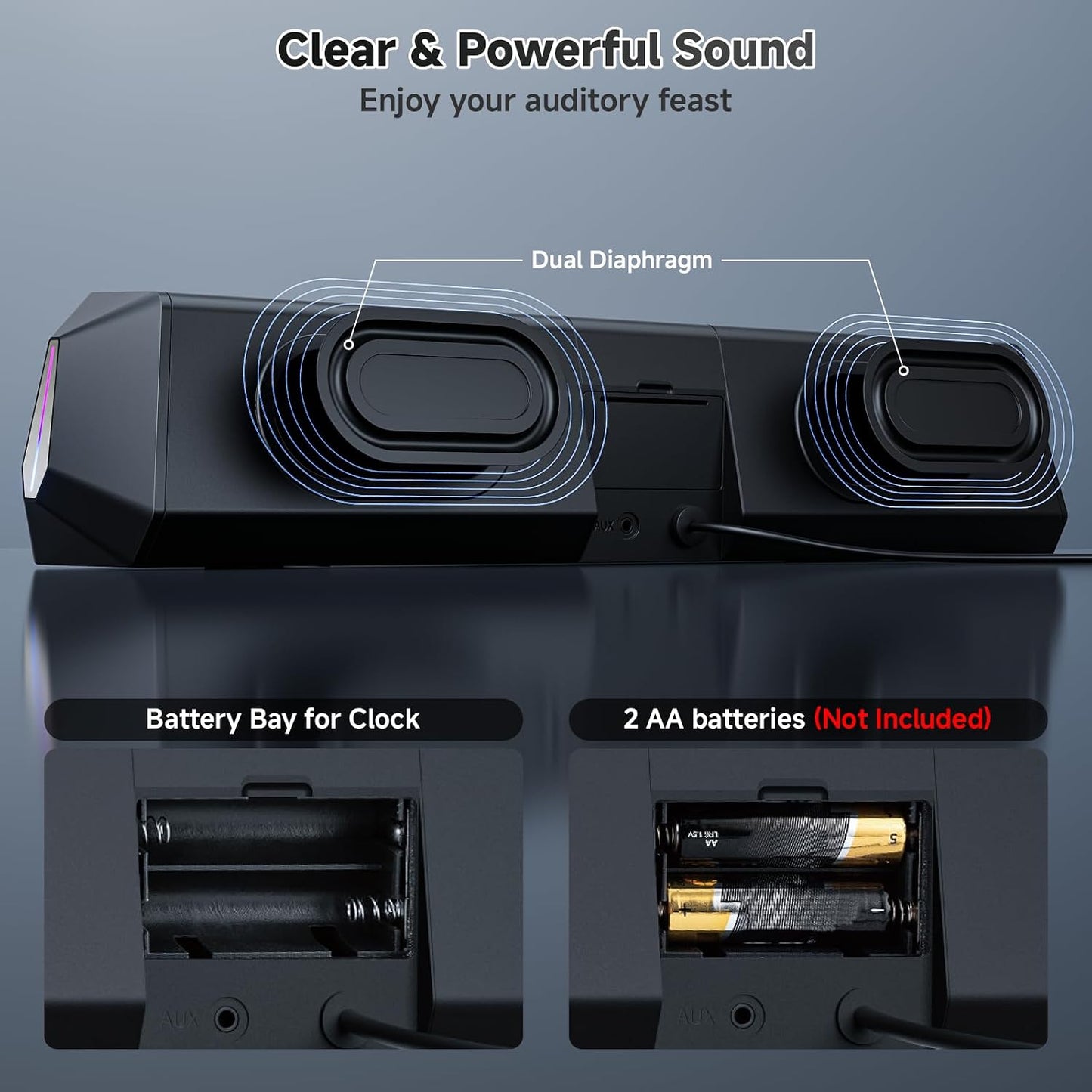 SOULION R80 Bluetooth Computer Speakers, USB Plug & Play PC Speakers with Digital Clock Display, Clear Sound Soundbar