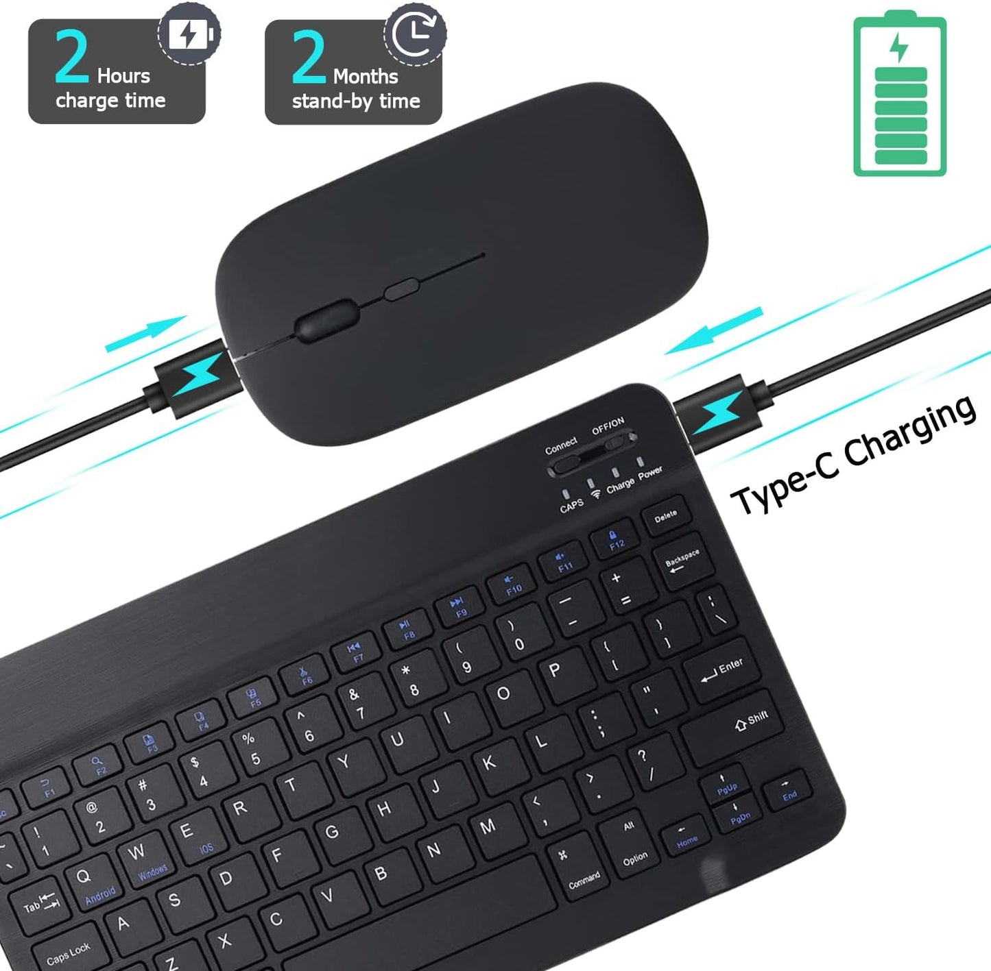 KUNSI Bluetooth Keyboard and Mouse Combo for iPad, Rechargeable Slim Wireless Keyboard and Mouse for Tablets,Compatible