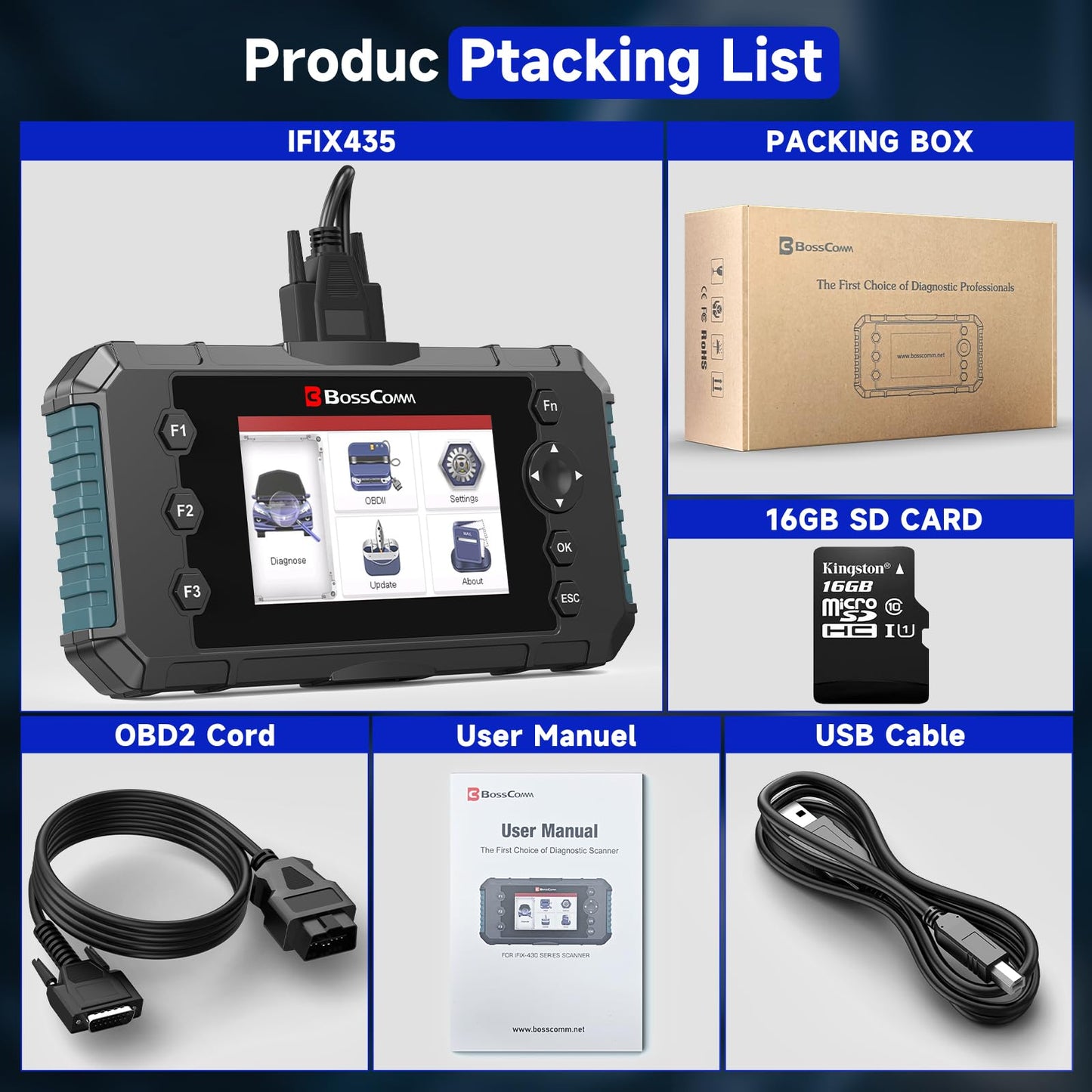2026 BOSSCOMM IFIX435 All Systems OBD2 Scanner Diagnostic Tool,ABS SRS(Airbag) Transmission Engine Code Reader Diagnostic Scanner for Cars with Auto VIN, Easy to Use, Lifetime Free Update，EN/ES Ver
