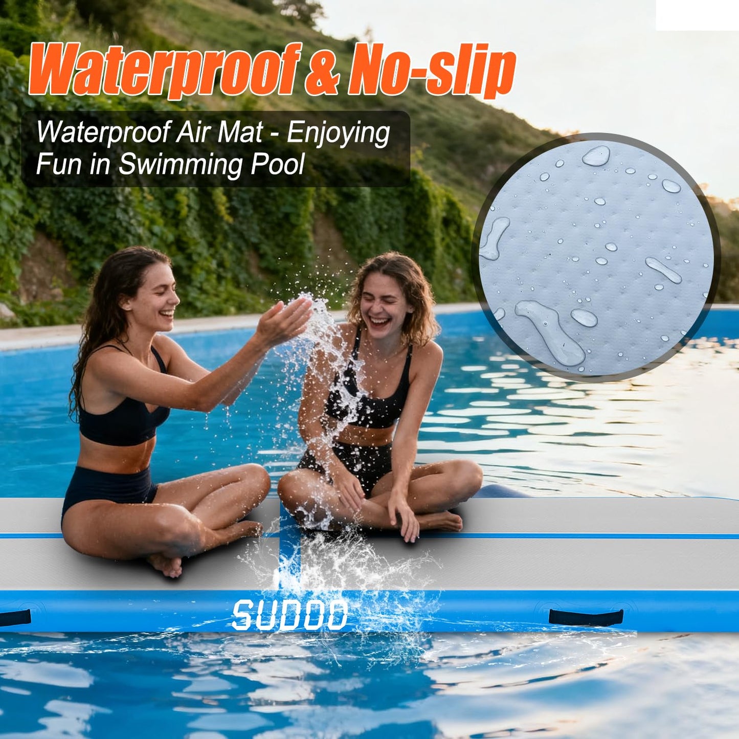 10ft Inflatable Gymnastics Tumbling Mat 4" Thick Air Tumble Track Gymnastics Training Mat with Electric Air Pump for Home Use/Tumble/Gym/Exercise/Training/Cheerleading/Yoga/Parkour/Beach/Park/Water