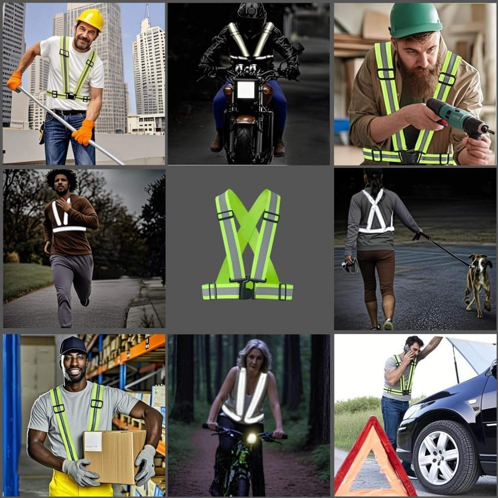 IDOU Pro Version 2.0 IN High Visibility Reflective Safety Strap | Adjustable Elastic Hi Vis Reflective Vest for Construction, Running, Cycling | Men & Women's Yellow Work Vest Plus/M