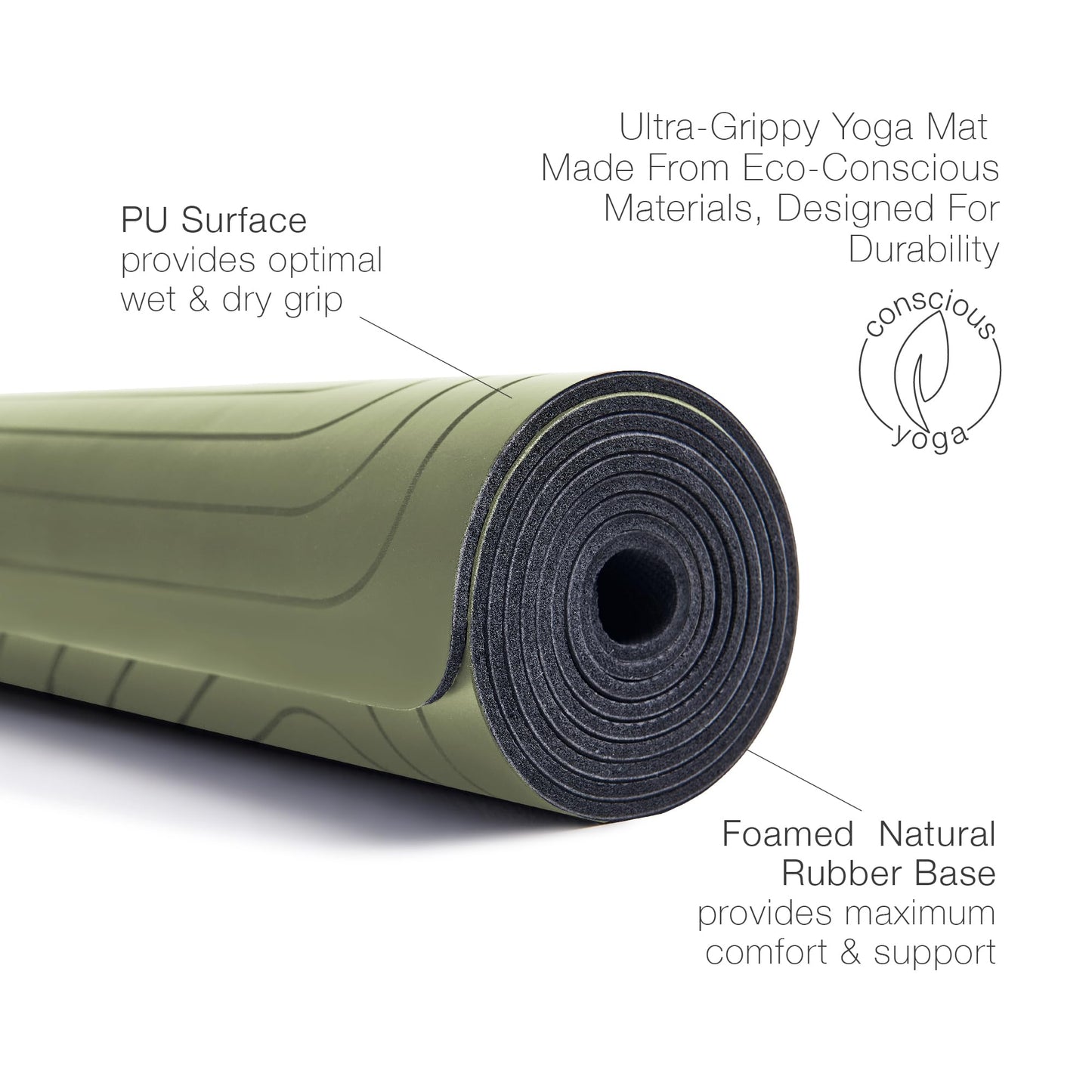 agoy PRO+ WARRIOR - Premium Non-Slip Yoga Mat - Eco-Conscious Design - PU Surface With Wet/Dry Grip+ - Focus Alignment – Natural Tree Rubber Base - Portable Standard Size, Ideal For Any Yoga Practice