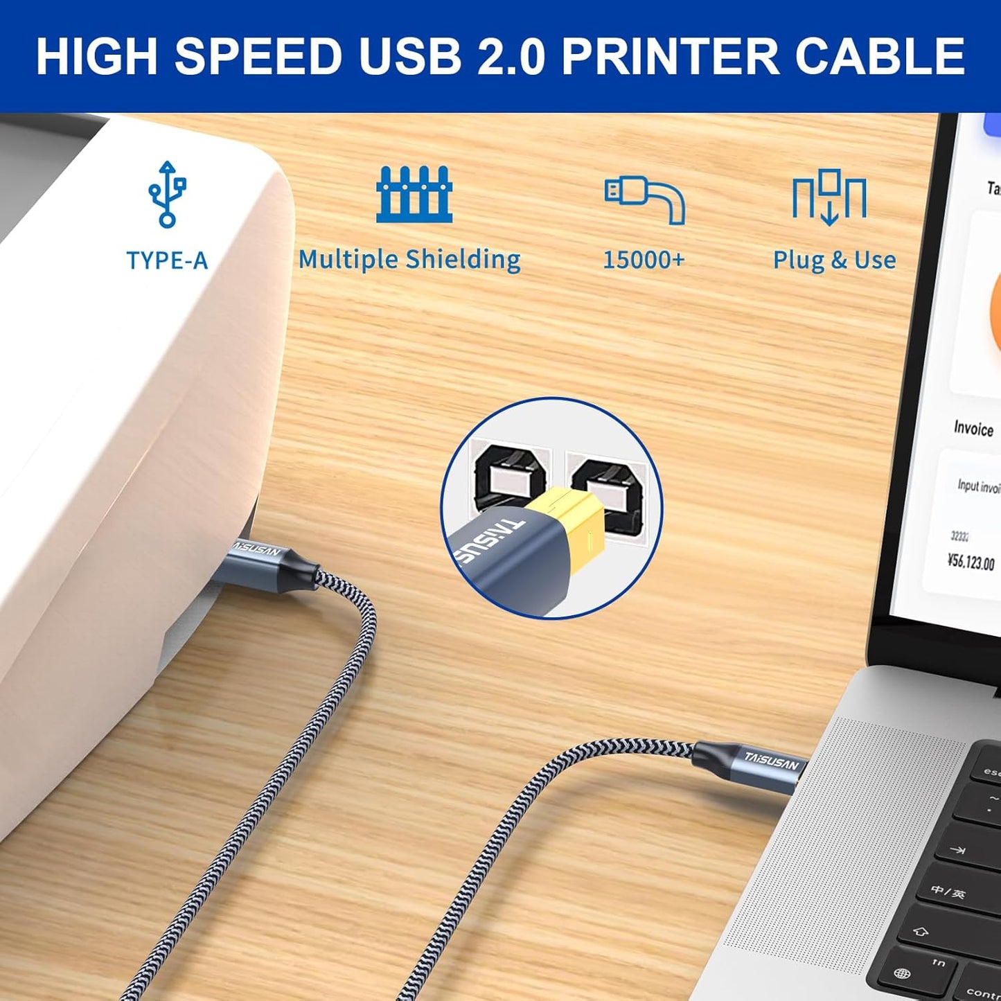 10ft USB C to USB B Printer Cable - Versatile Connectivity