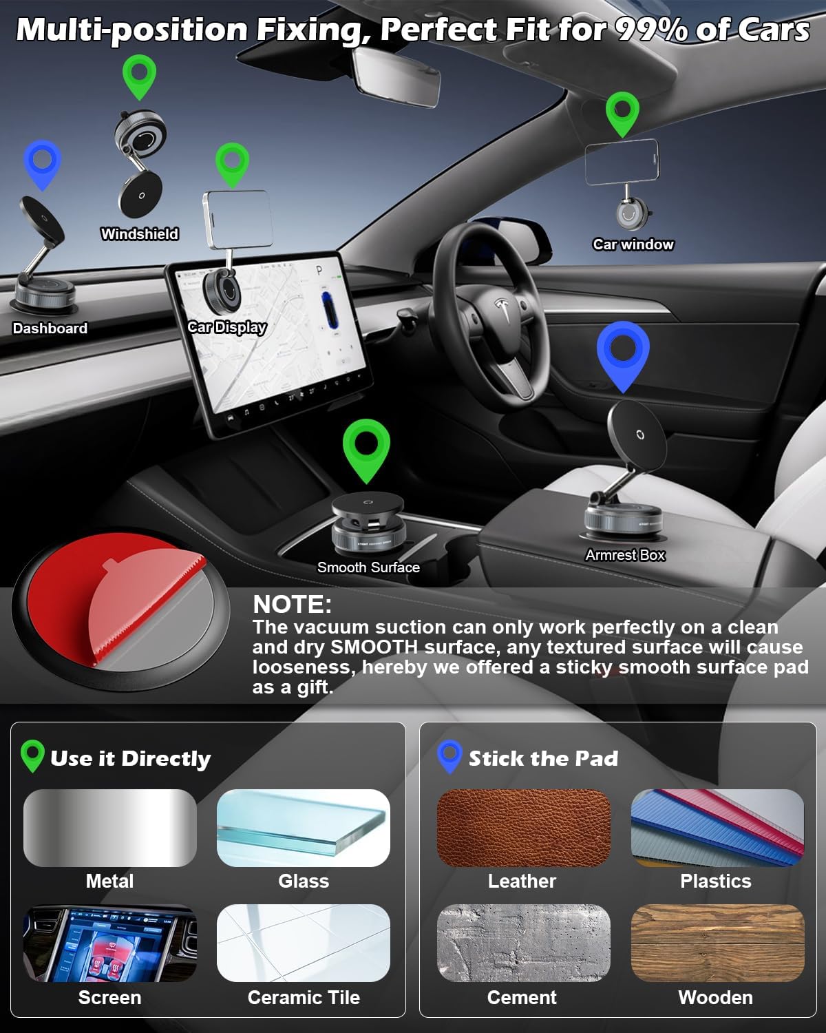 CloudValley 15W 17/16/15/14/13/12, 360 Fast Wireless Charger Car Phone Mount, Vacuum Suction Cup Magnetic Phone Holder