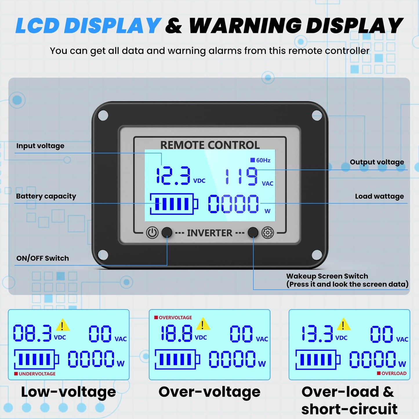 12V 2500W Pure Sine Wave Inverter 12V DC to 110V/120V AC Converter with 4AC Outlets, 5V/3.4A USB, Remote Control with on-Screen Display, Off-Grid Solar Power Inverter for Truck, Home, Vehicles, RV