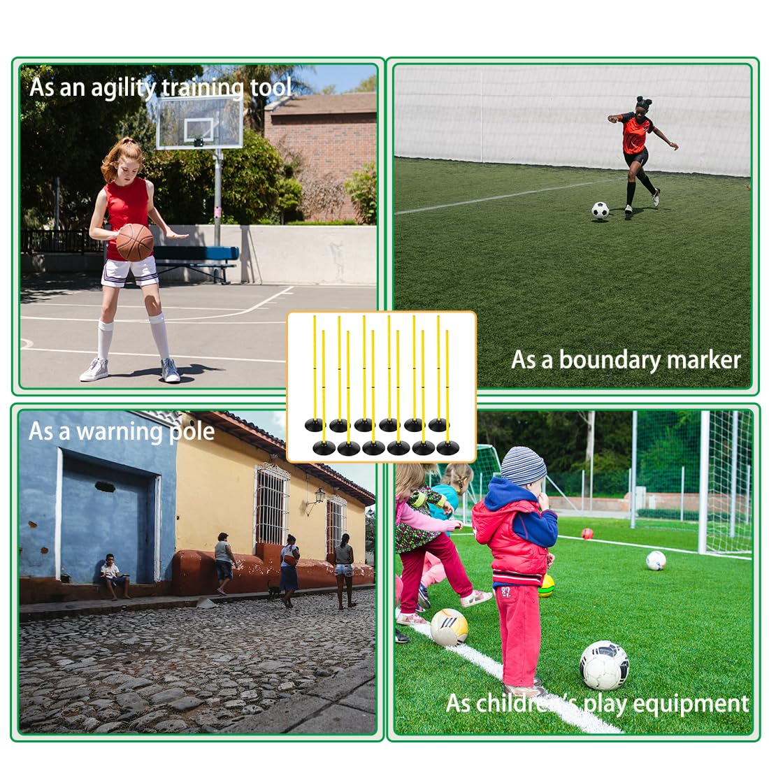ASENVER Soccer Agility Poles Set Detachable Sports Trainning Speed Pole Slalom Poles with Rubber Base Sport Traning Equipment (4.9 FT, Pack of 12)