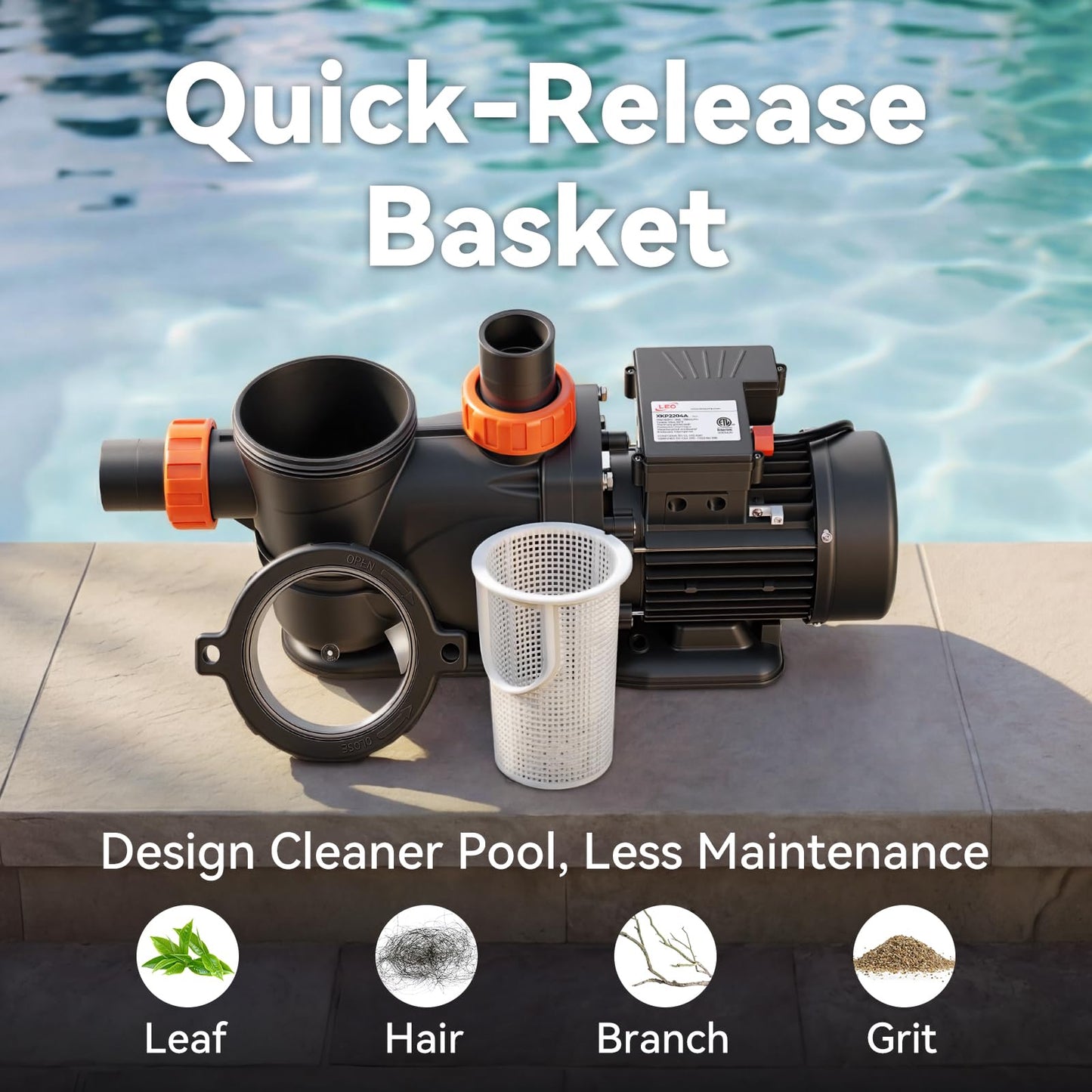 LEO In/Above Ground Pool Pump High Flow Powerful Self Priming Pool Pump,Light Red
