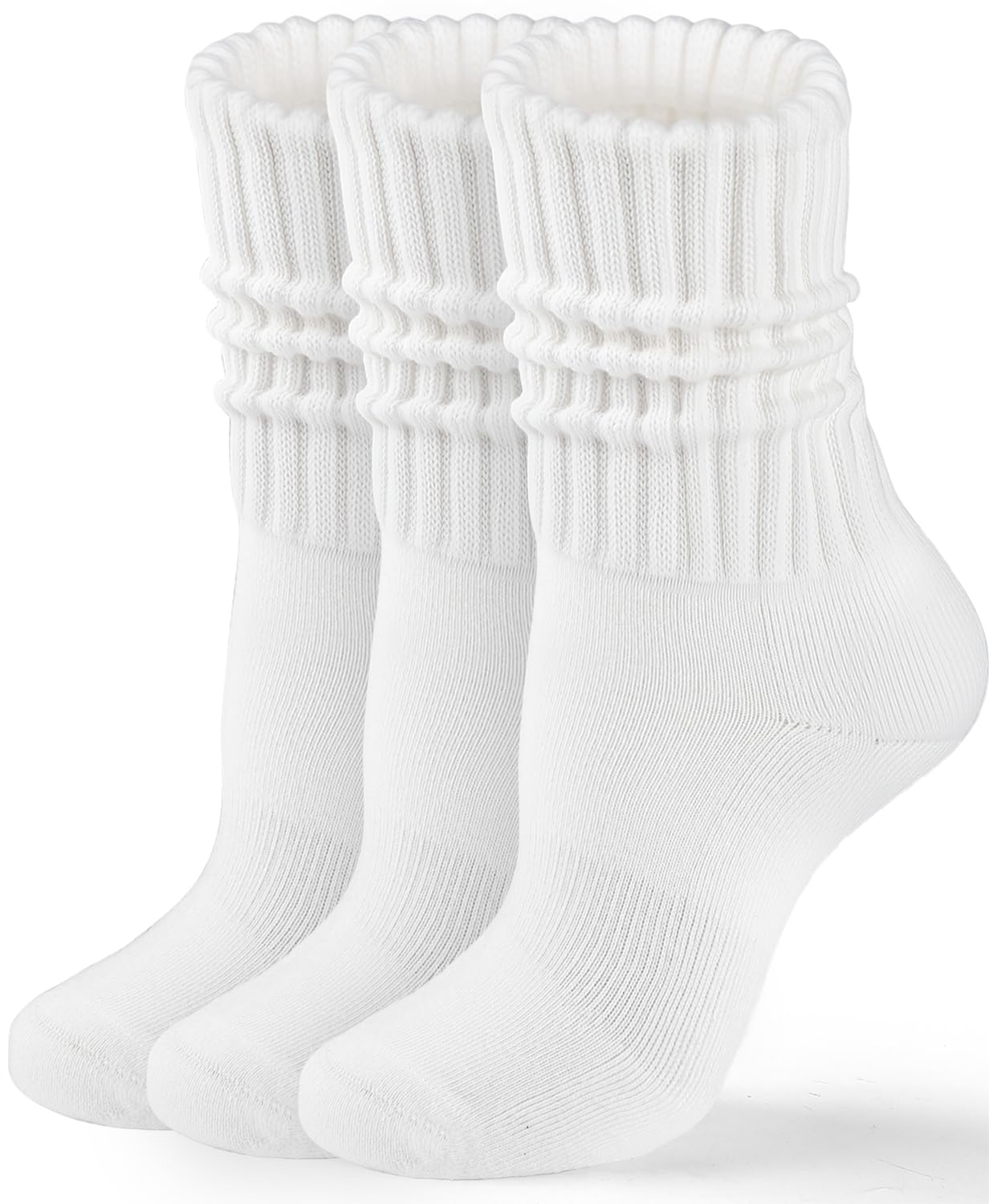 HONGTEYA Crew Socks for Women Cozy Cotton Slouchy Athletic Socks Slouch Boot Calf Workout Socks Size 5-11 (US, Alpha, One Size, Regular, Tall, 3 Pairs White*3)