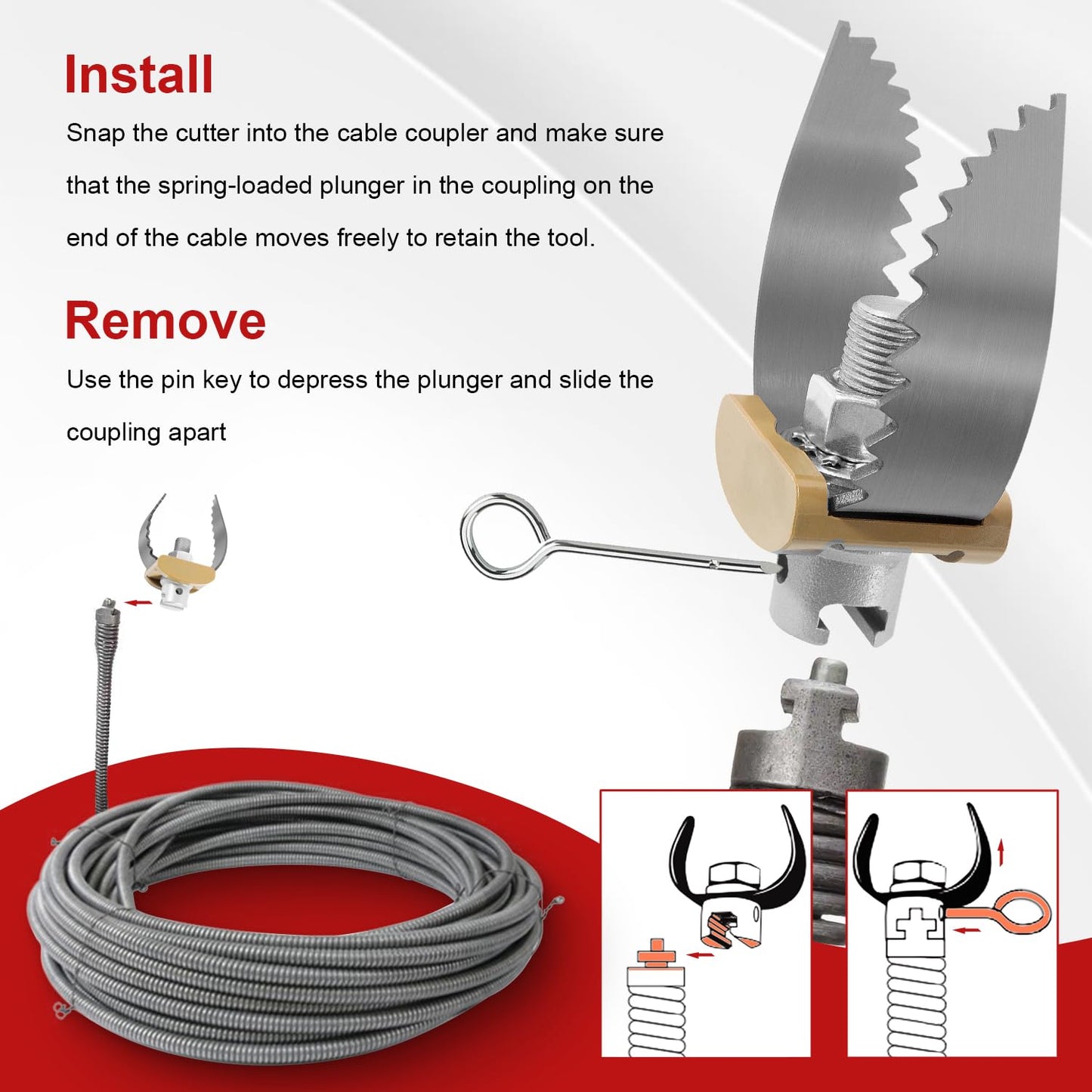 52812 T-230 2" Heavy Duty C-Cutter Drain Cleaning Auger for Ridgid Sectional Cables C-4 C-6 C-7 C-8 & C-9, Compatible with Drain Cleaning Machines K-40 K-45 K-50 K-3800
