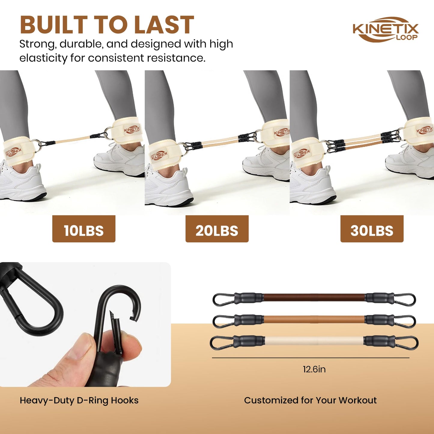 Kinetix Loop Ankle Resistance Bands with Cuffs – 3-Level Latex Exercise Bands for Glutes, Kickbacks & Hip Training | Neoprene Padded Ankle Cuffs for Women & Men | Home Gym Workout Set with Mesh Bag