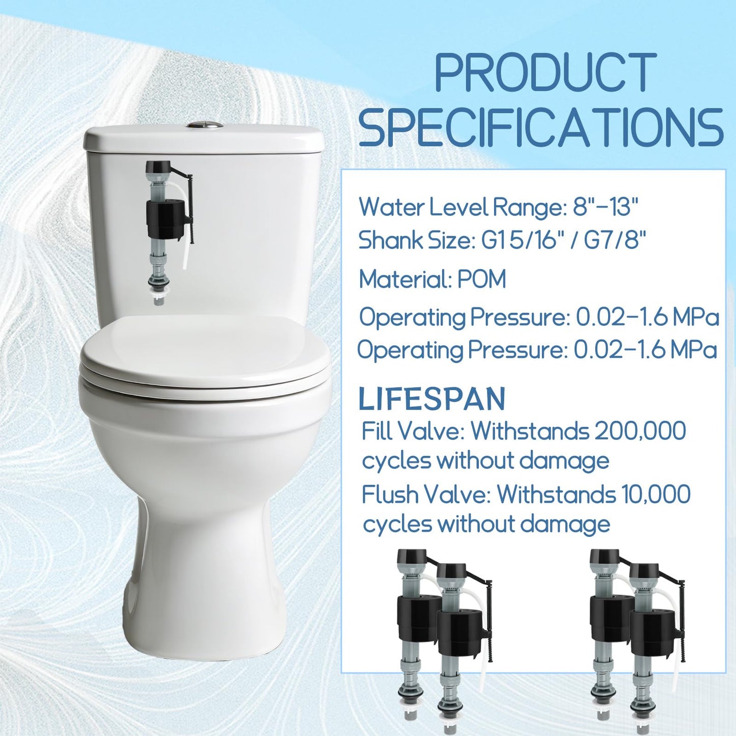 PEDOBALI 18 Pcs Toilet Fill Valve Leak Resistant Easy Install Fill Valve Repair Kit Height Adjustable Universal Toilet Tank Flusher Replacement Kit for Bowl and Tank Water Control
