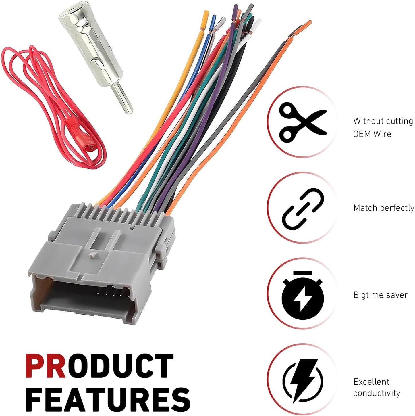 Titwaye 3 PCS Car Radio Wiring Harness, Audio/Video Wiring Harnesses Kit, Stereo Pigtail Connector Plug Adapter