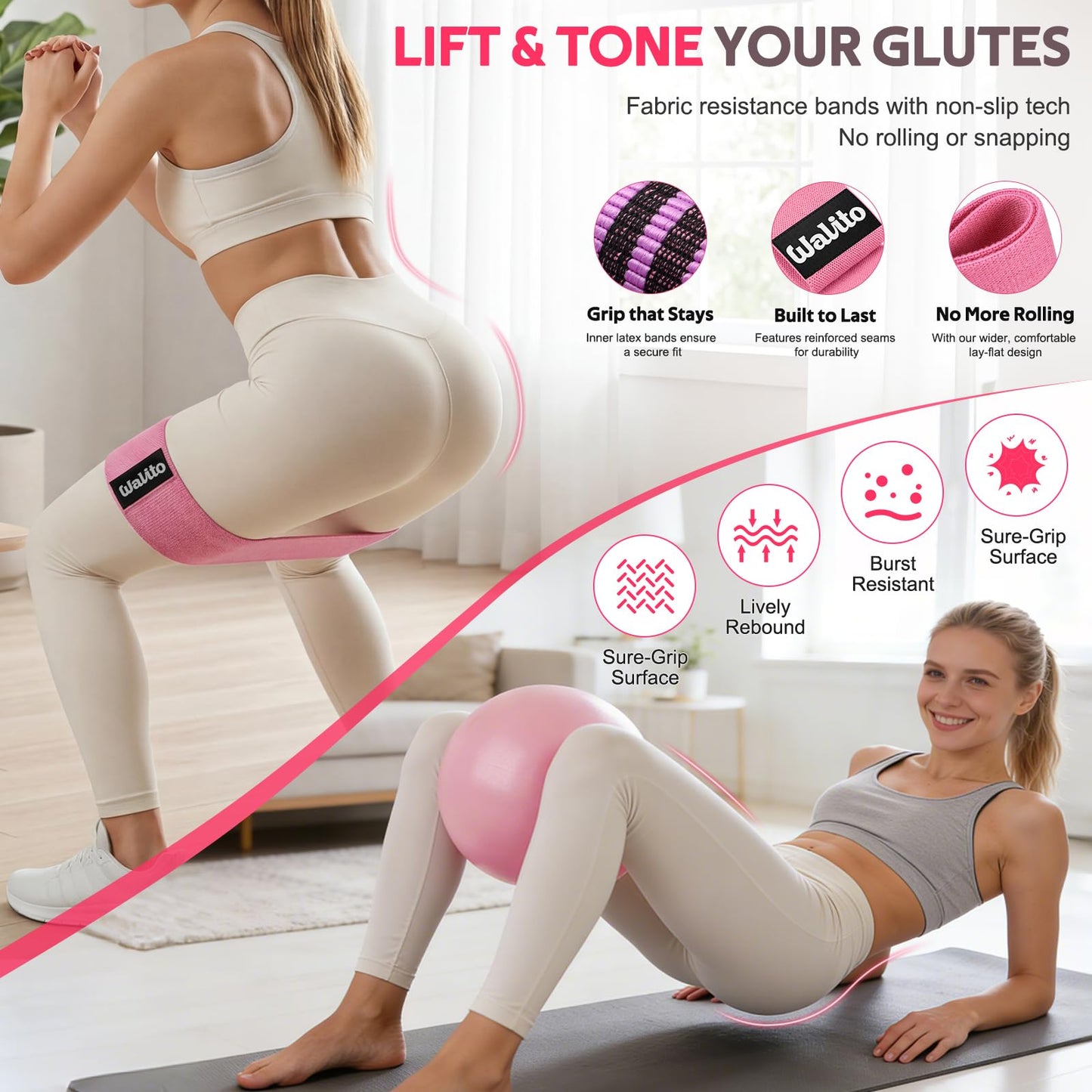 WALITO 15 PCS Pilates Kit, Adjustable Pedal Resistance Band with Handle, Figure 8 Resistance Band for Exercise Women, At Home Workout Equipment Set with Yoga Ball & Booty Bands for Full Body Gym