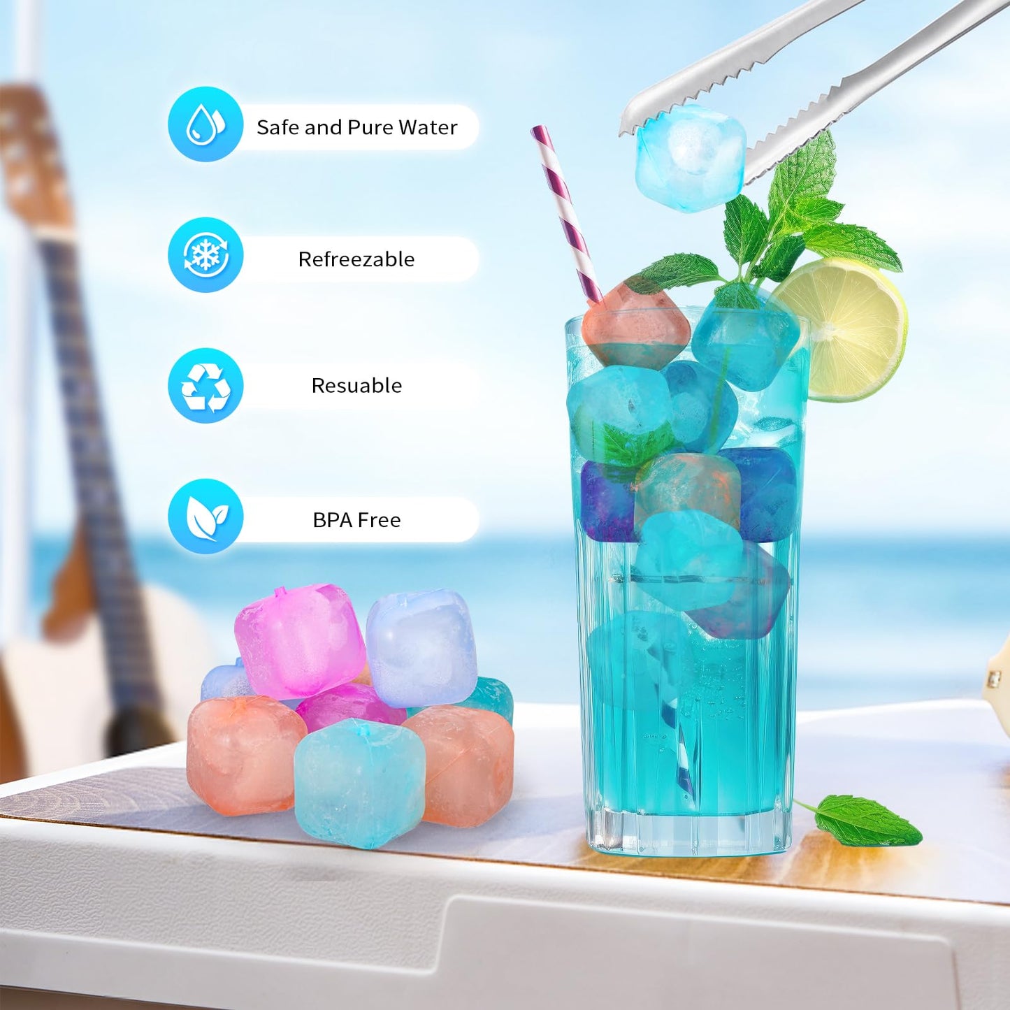380 Pack Reusable Ice Cube for Drinks - Refreezable Plastic Ice Cubes Without Diluting BPA Free, Washable Ice Cube for Whiskey Coffee Bars Party Ice Bath Camping (Color-changing, Square-380Pack)