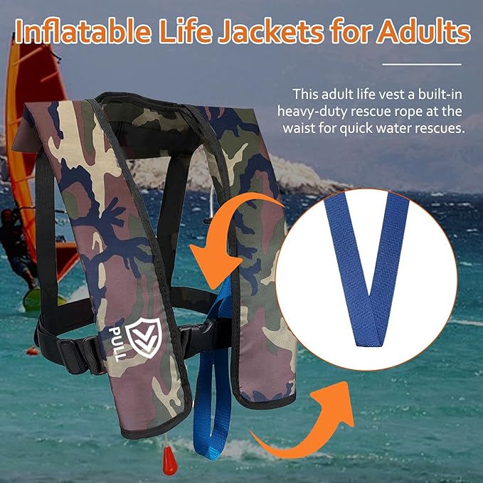 Automatic/Manual Inflatable Life Jacket| Inflatable PFD Kayak Vest Adult| Life Vest for Adults| Outdoor Water Sports| Supports up to 330 lbs|33g of Carbon Dioxide Cylinder