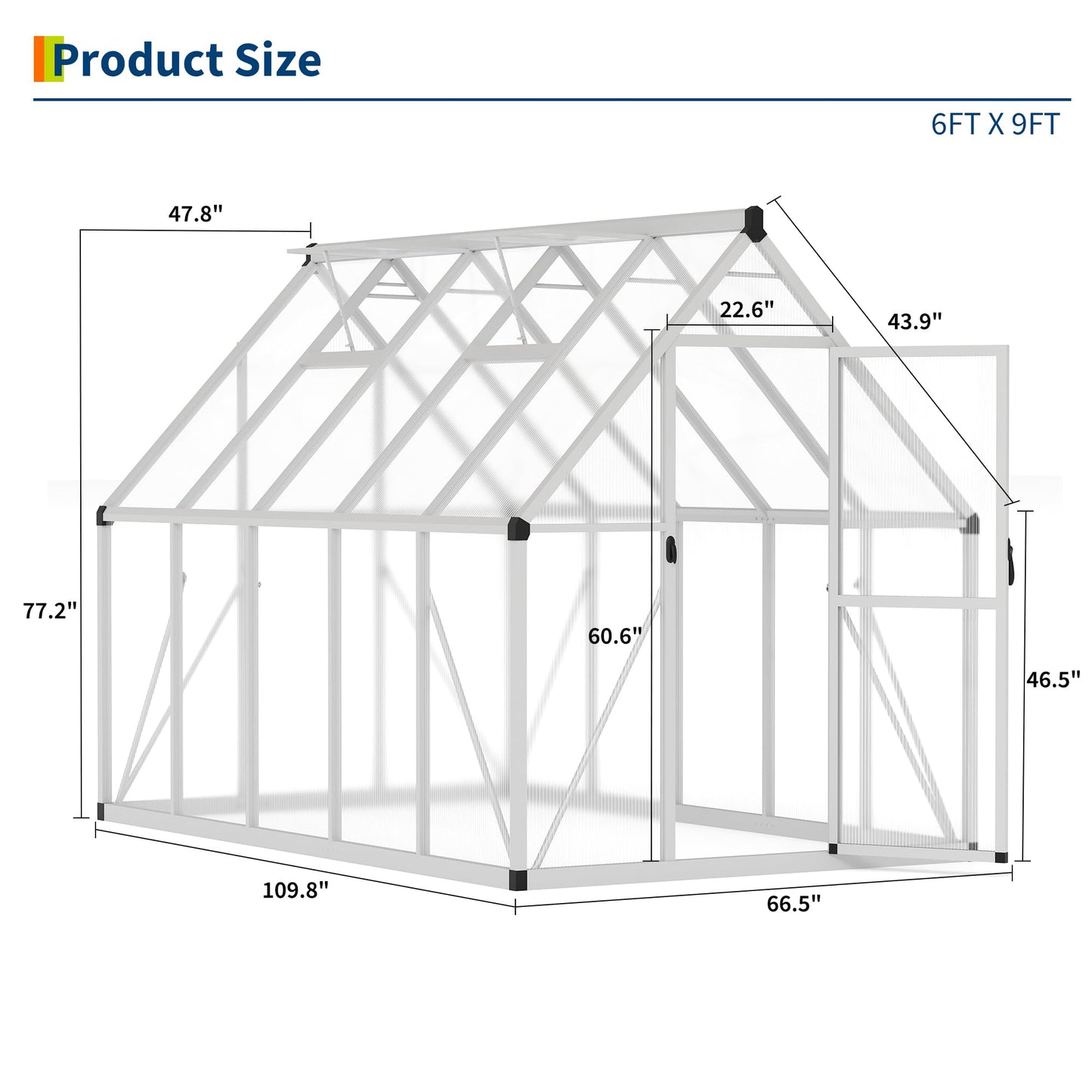 6 x 9 ft Greenhouse, Polycarbonate Walk-in Greenhouse with Aluminum Frame, Adjustable Roof Vent and Lockable Door, Easy Assembly, Green Houses for Outside, Garden, Backyard and Patio