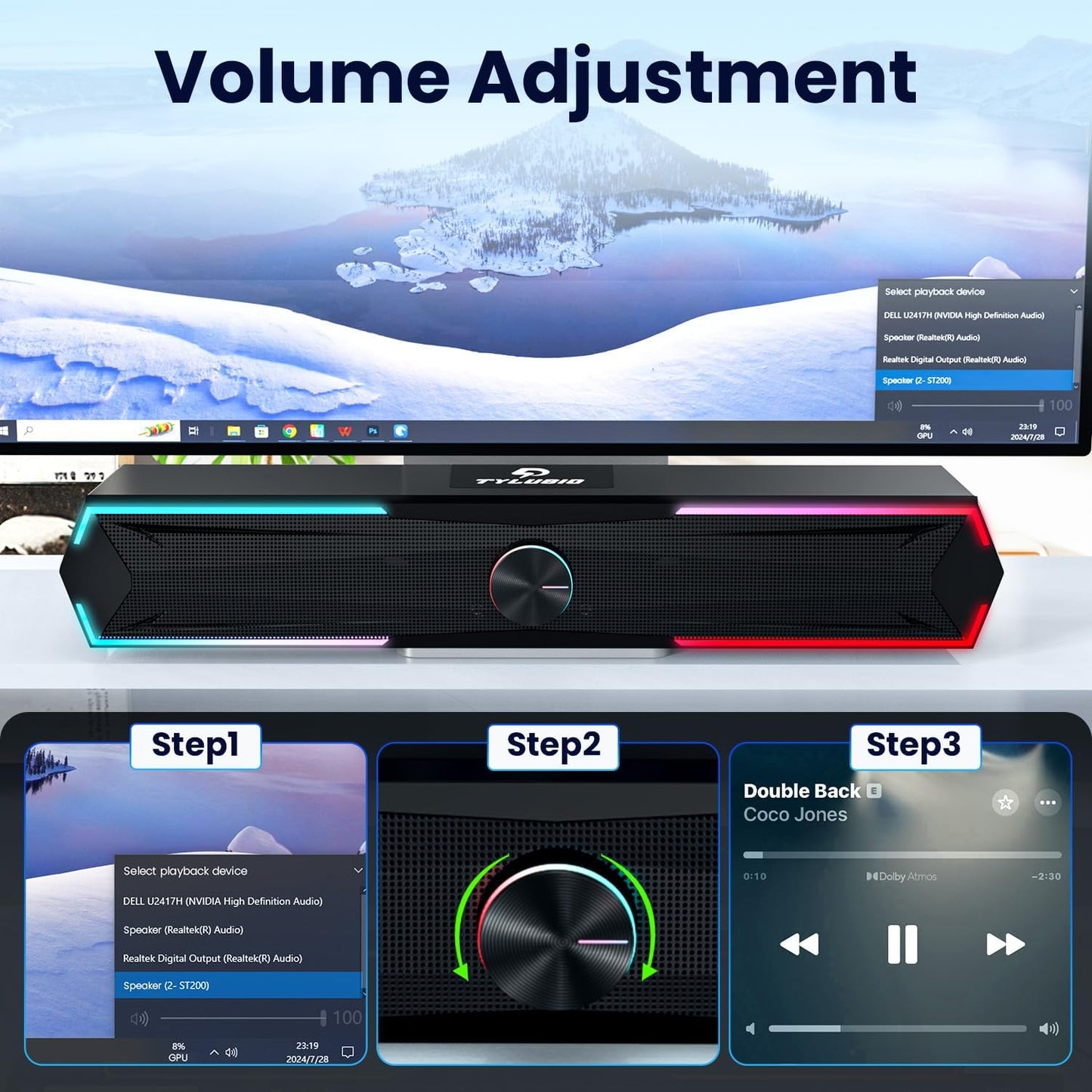 Tylubio Computer Speakers for Pc Desktop with Clear Sound, Flowing LED PC Speaker for Computer Desktop Laptop Monitor